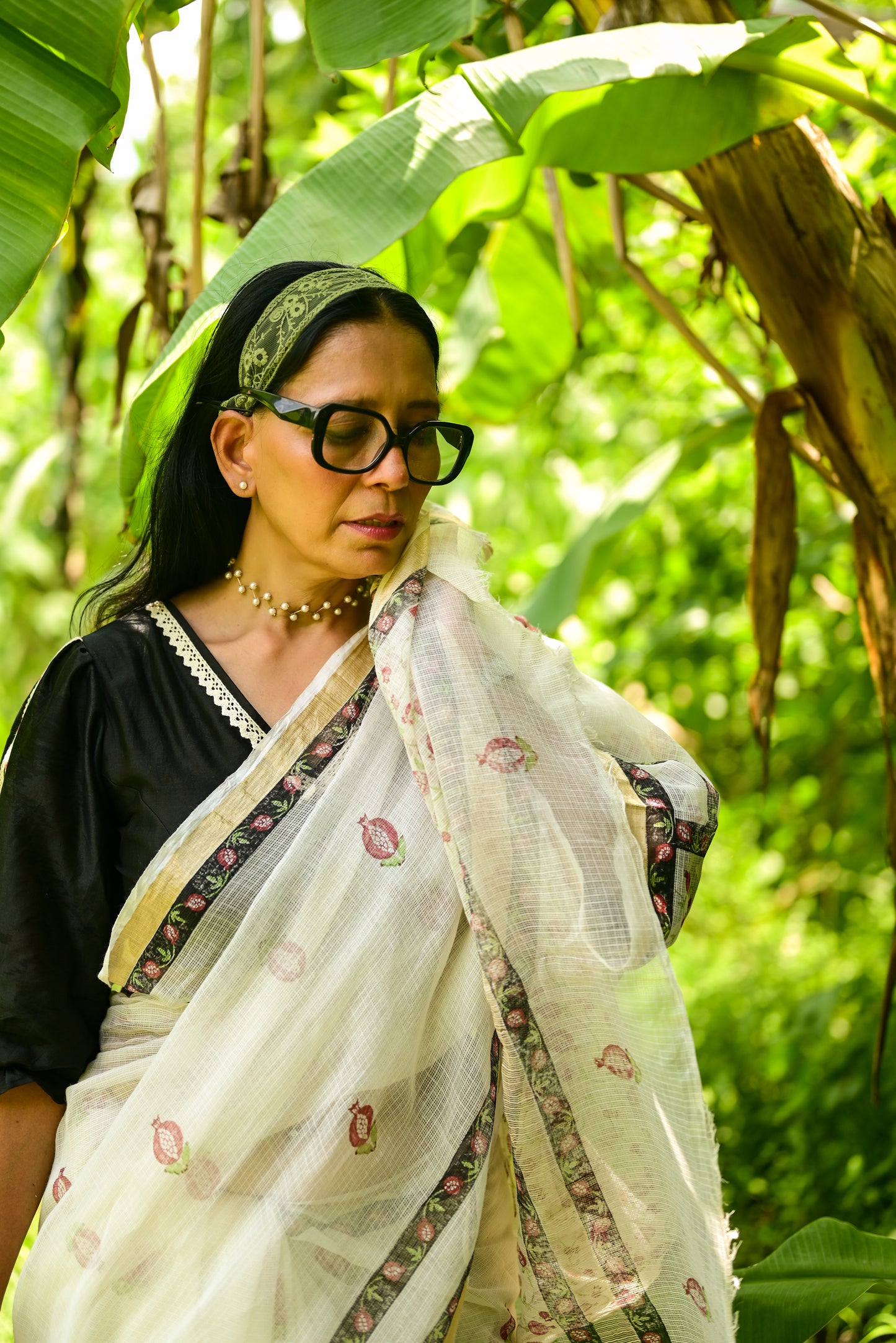 Off-white Aanar  Print Kota Cotton Saree