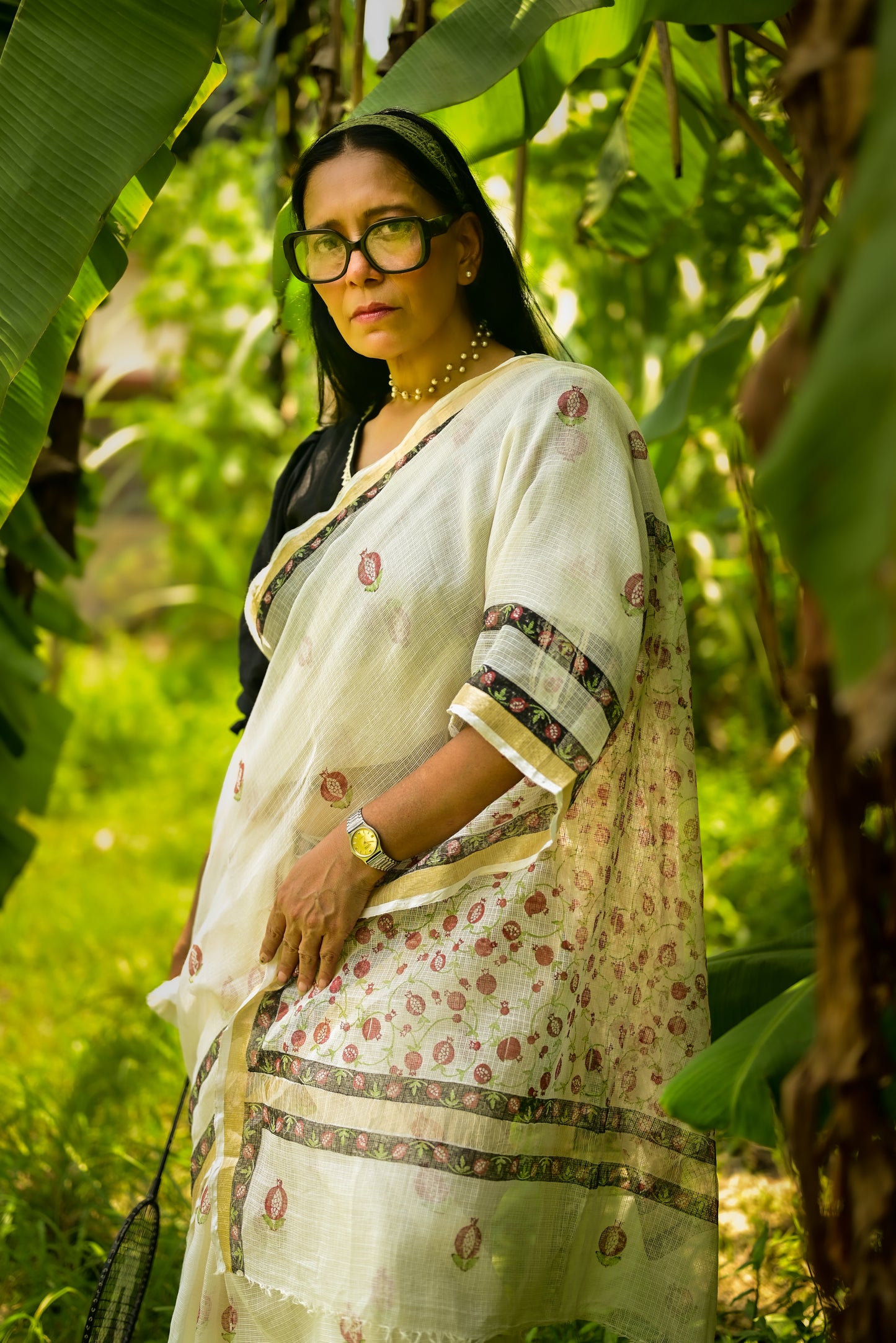Off-white Aanar  Print Kota Cotton Saree