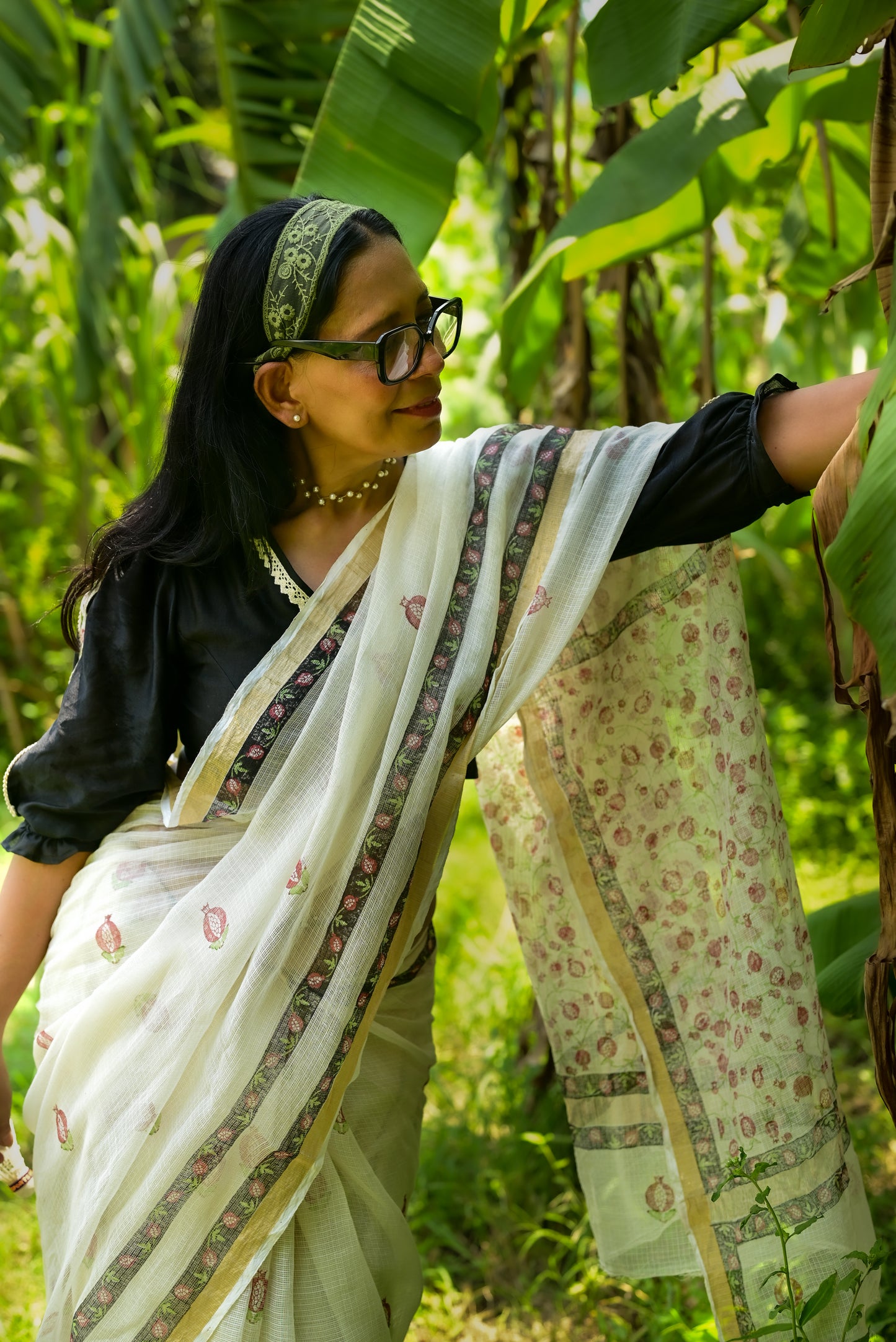 Off-white Aanar  Print Kota Cotton Saree