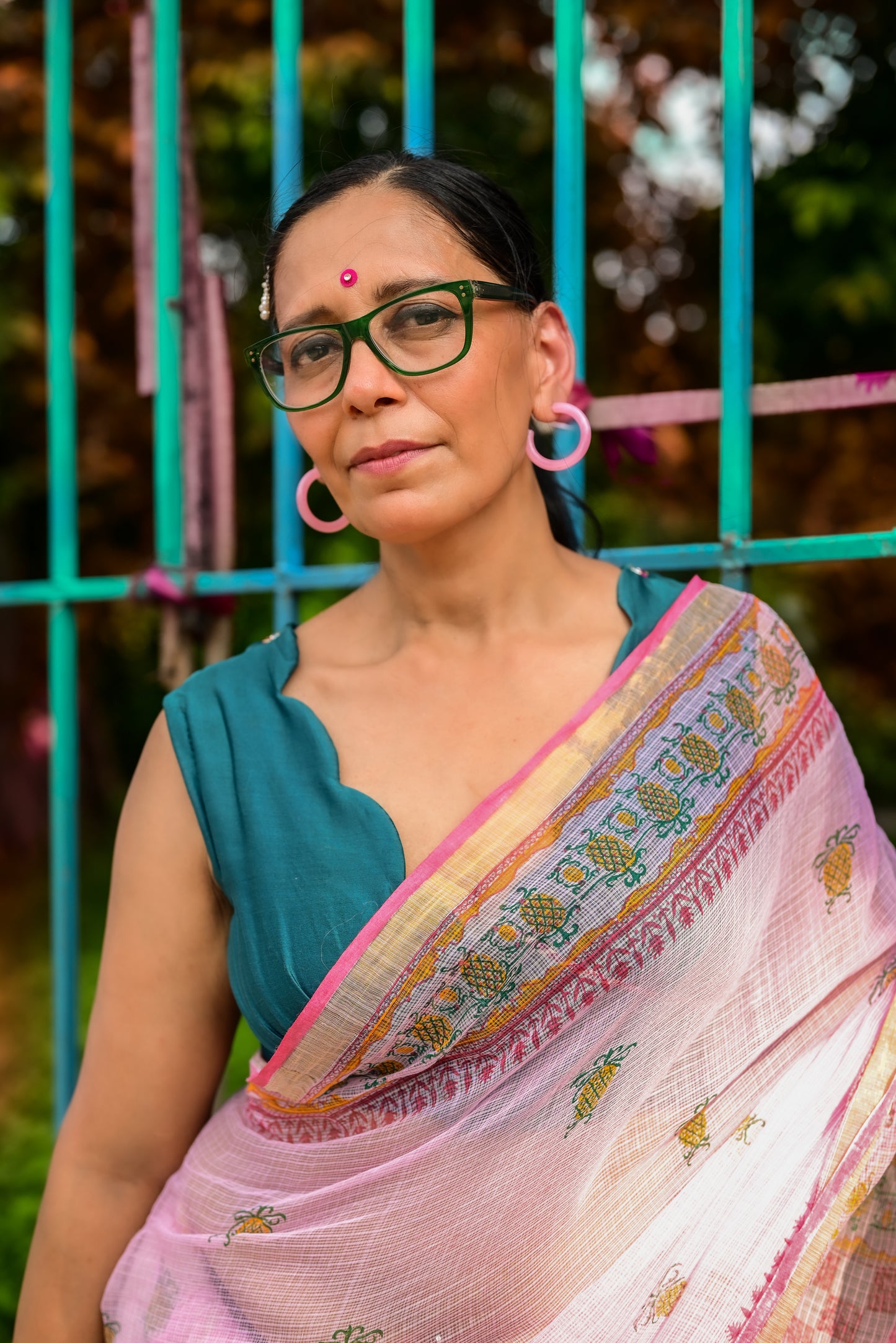Pink Pineapple Print Kota Cotton Saree