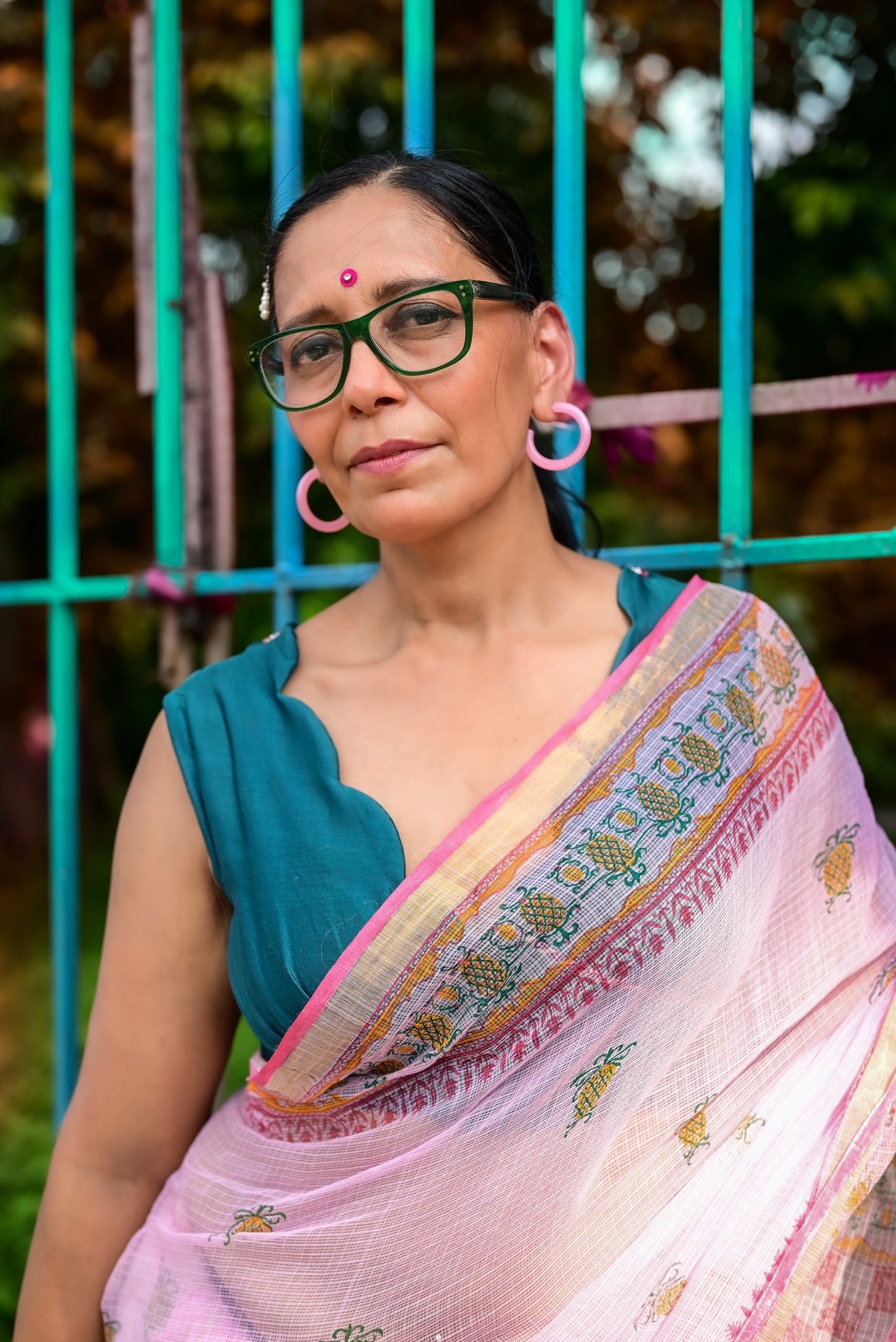 Pink Pineapple Print Kota Cotton Saree