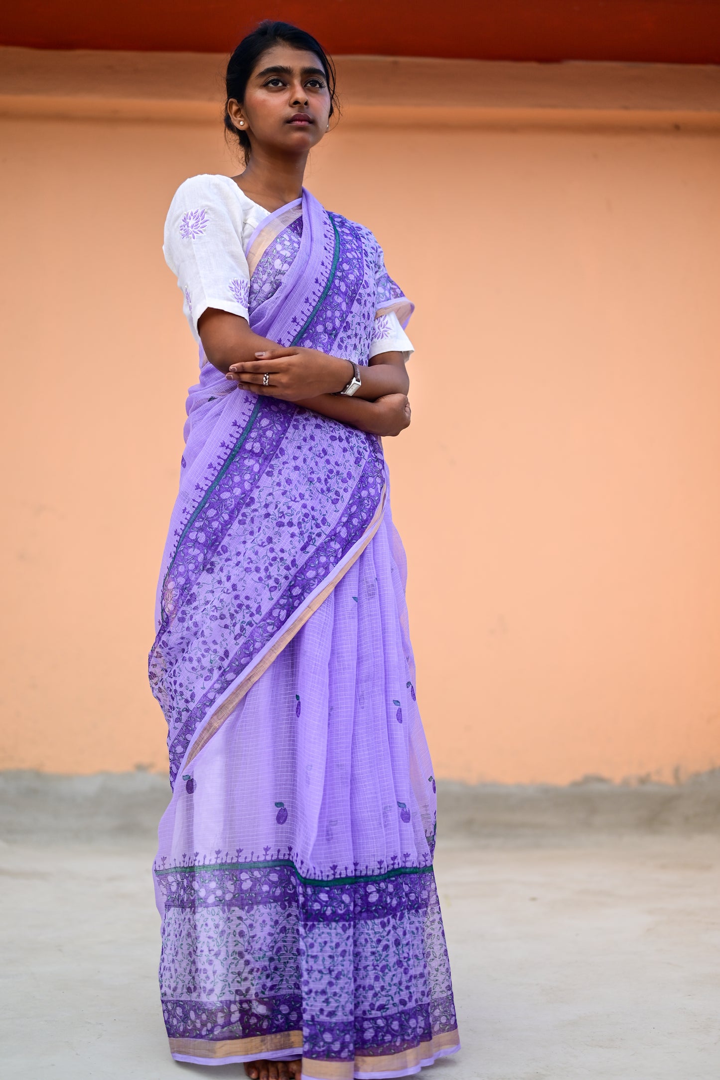 Mauve Jamun Print Kota Cotton Saree