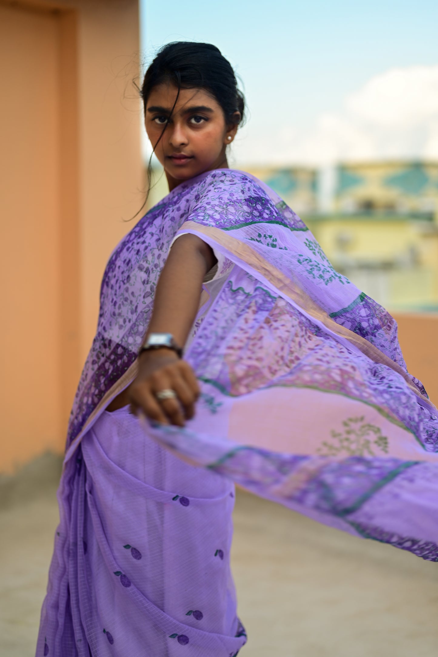 Mauve Jamun Print Kota Cotton Saree