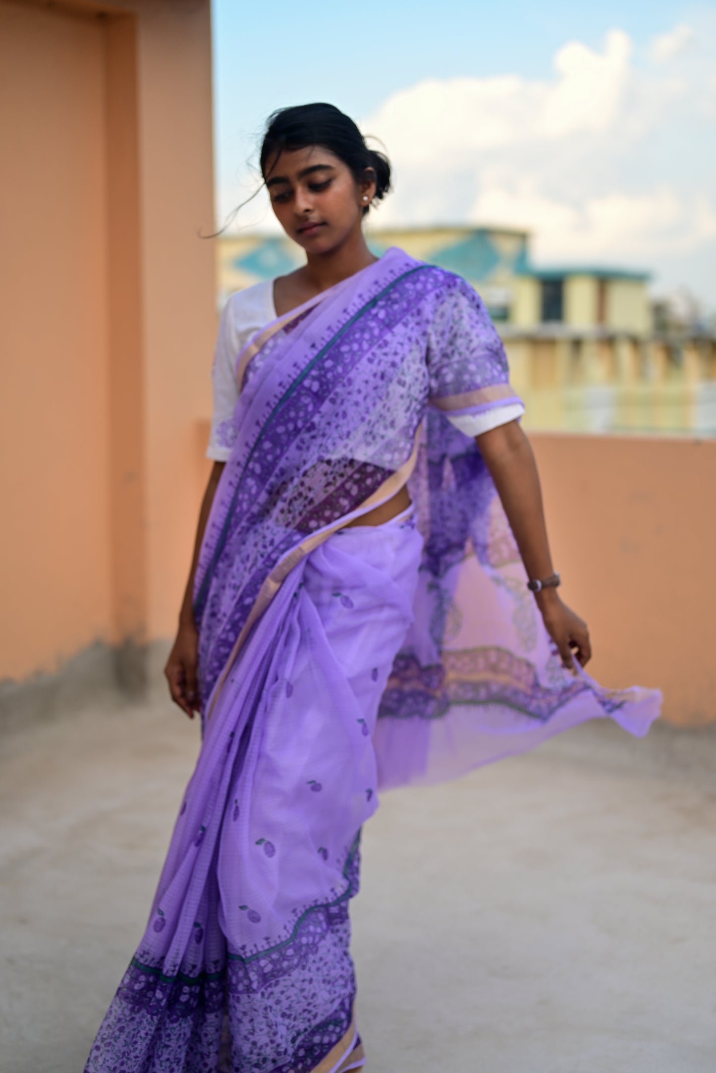 Mauve Jamun Print Kota Cotton Saree