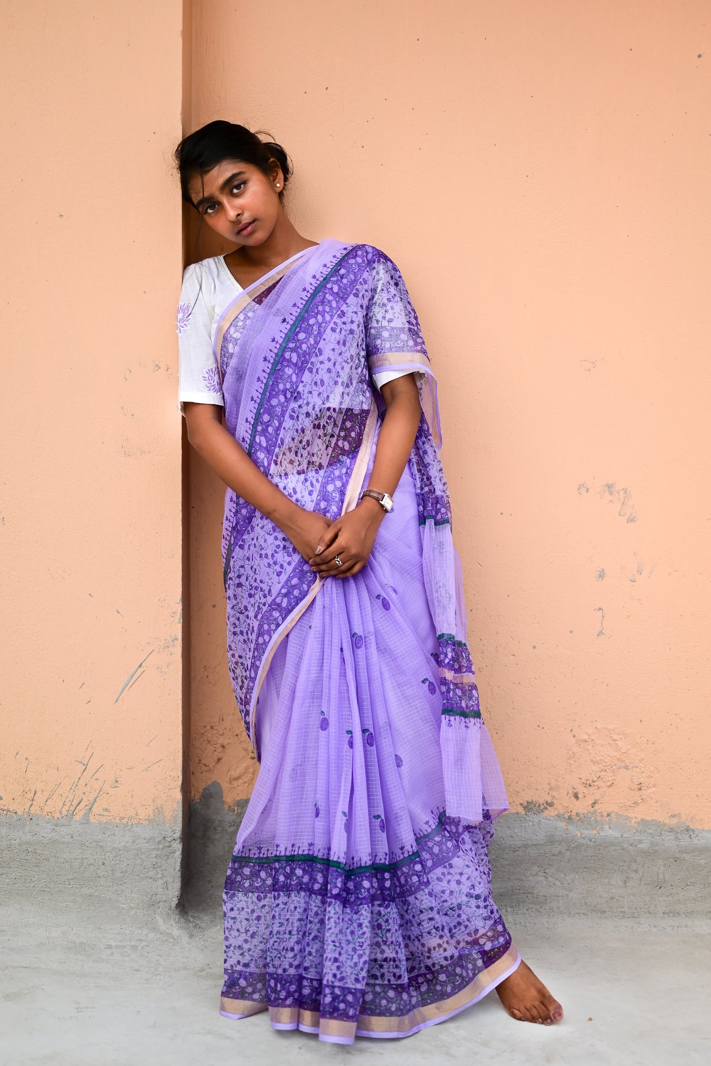 Mauve Jamun Print Kota Cotton Saree