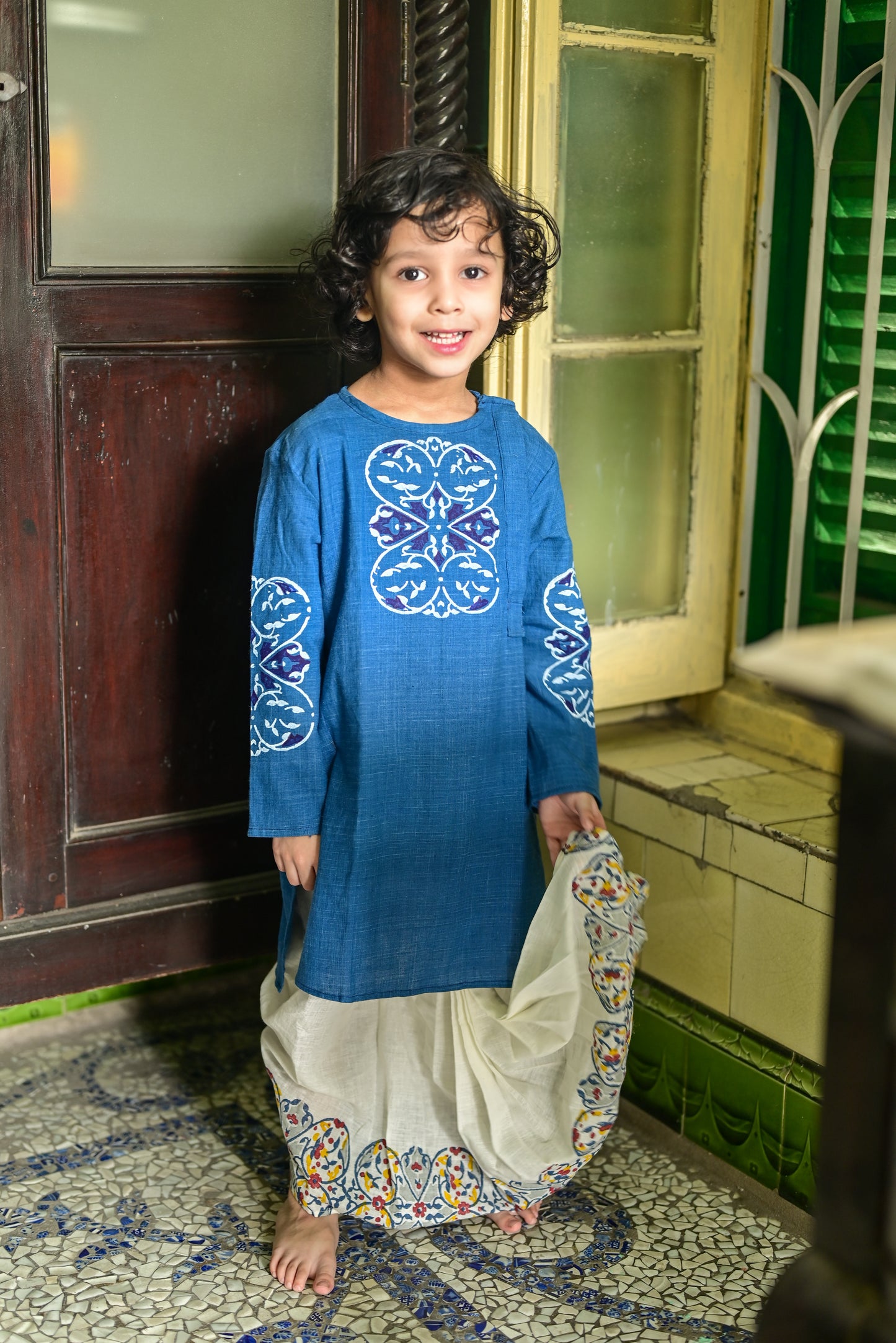 INDIGO BLUE MEHFUZ  KIDS KURTA- DHUTI SET