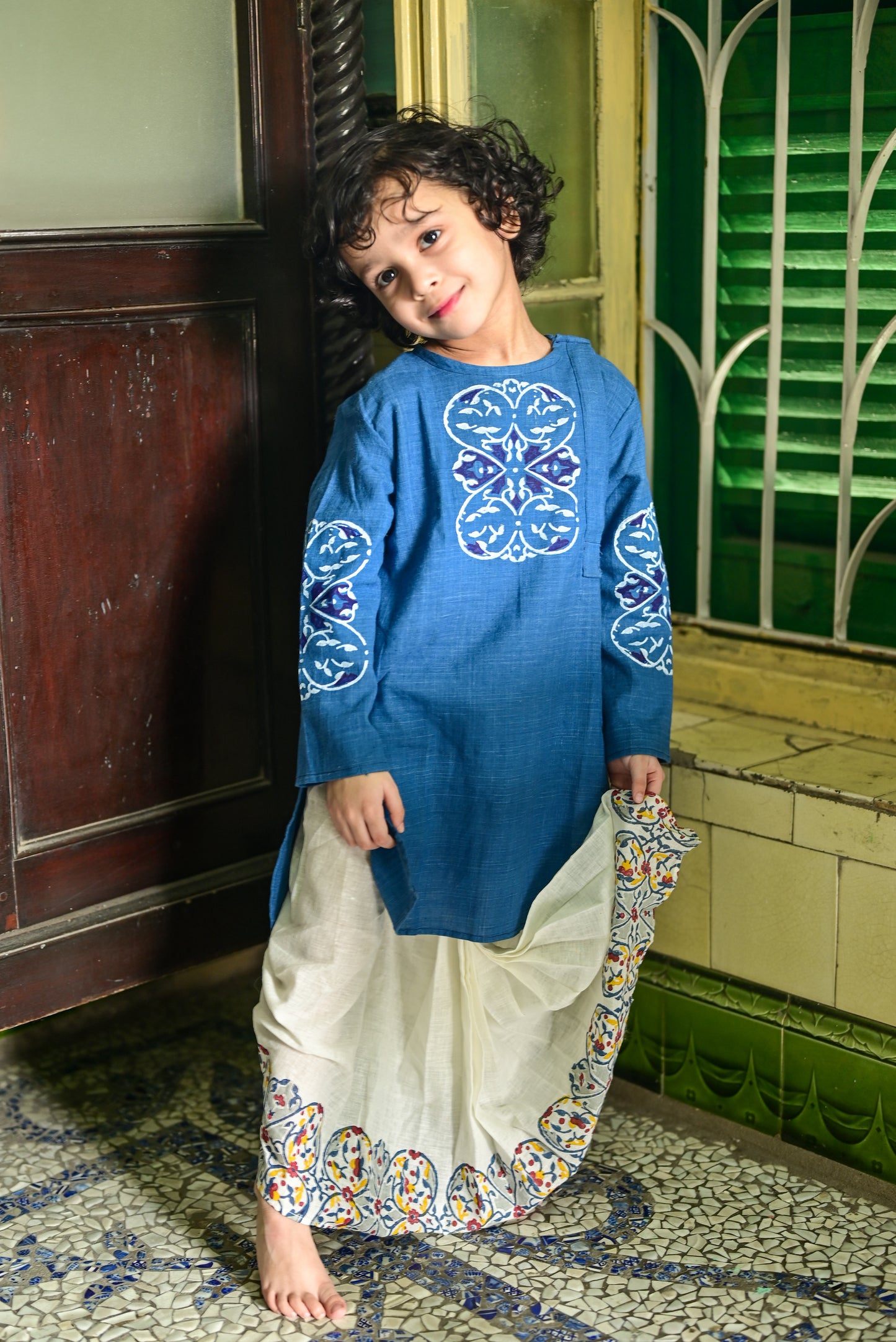 INDIGO BLUE MEHFUZ  KIDS KURTA- DHUTI SET