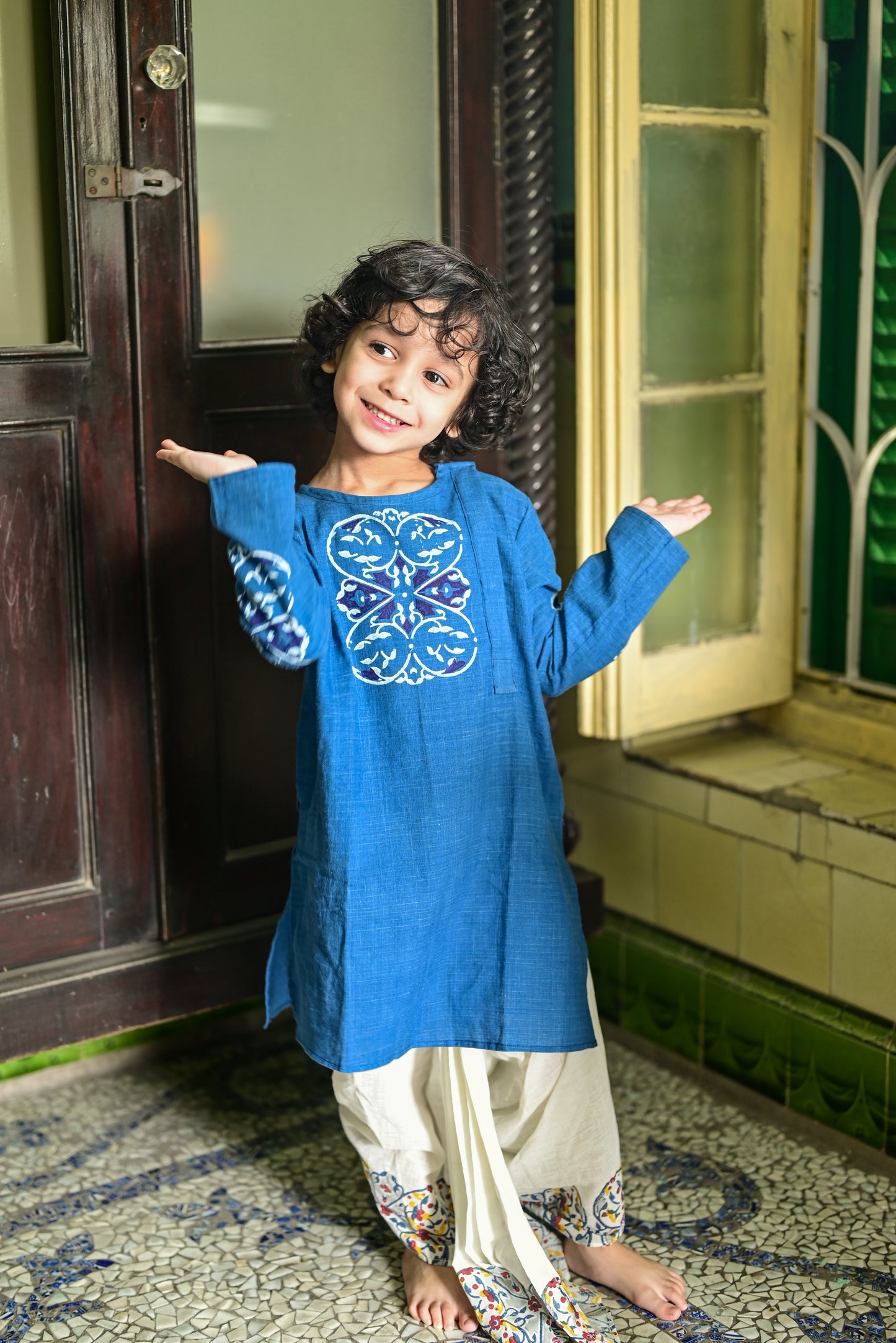INDIGO BLUE MEHFUZ  KIDS KURTA- DHUTI SET