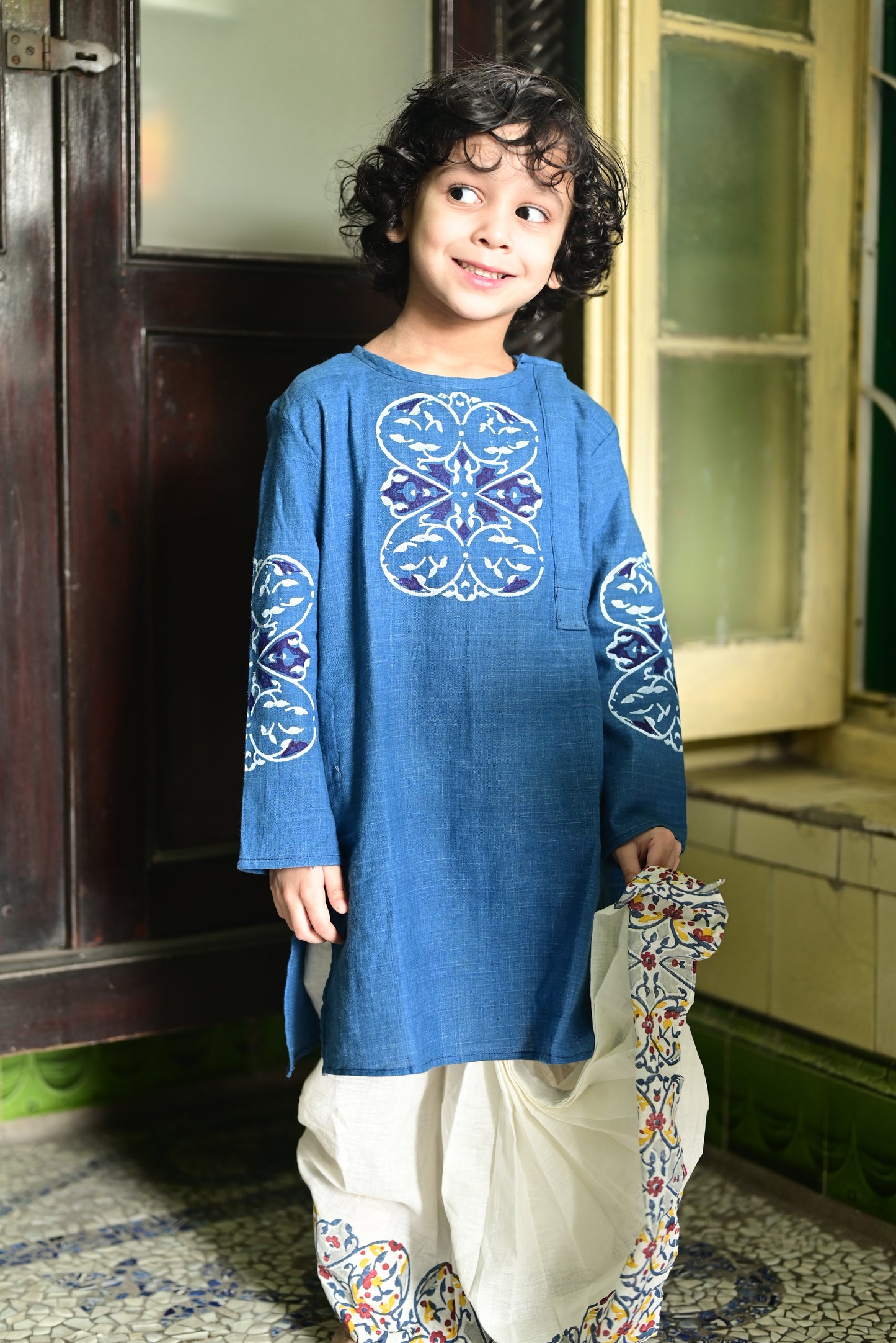 INDIGO BLUE MEHFUZ  KIDS KURTA- DHUTI SET
