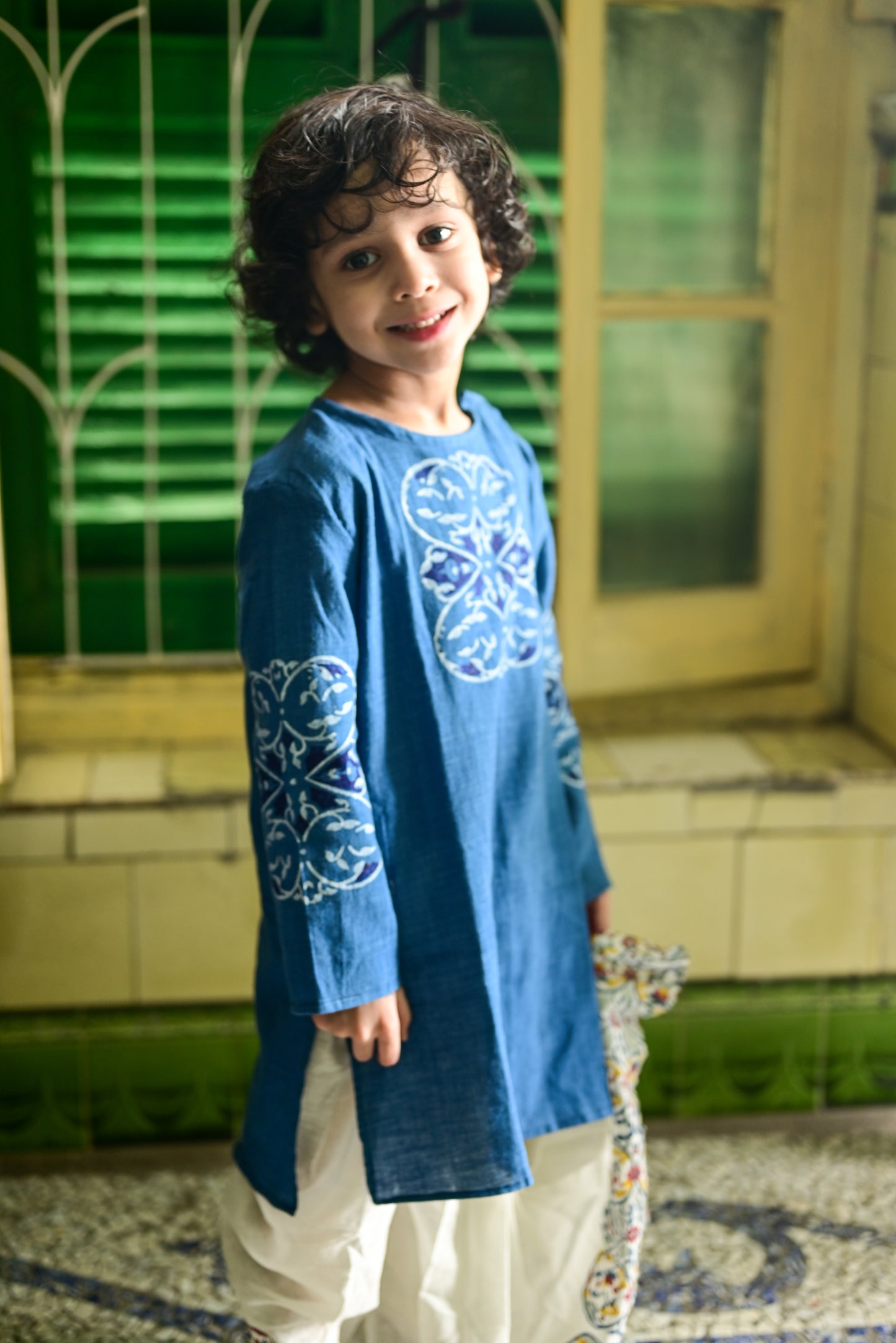 INDIGO BLUE MEHFUZ  KIDS KURTA- DHUTI SET