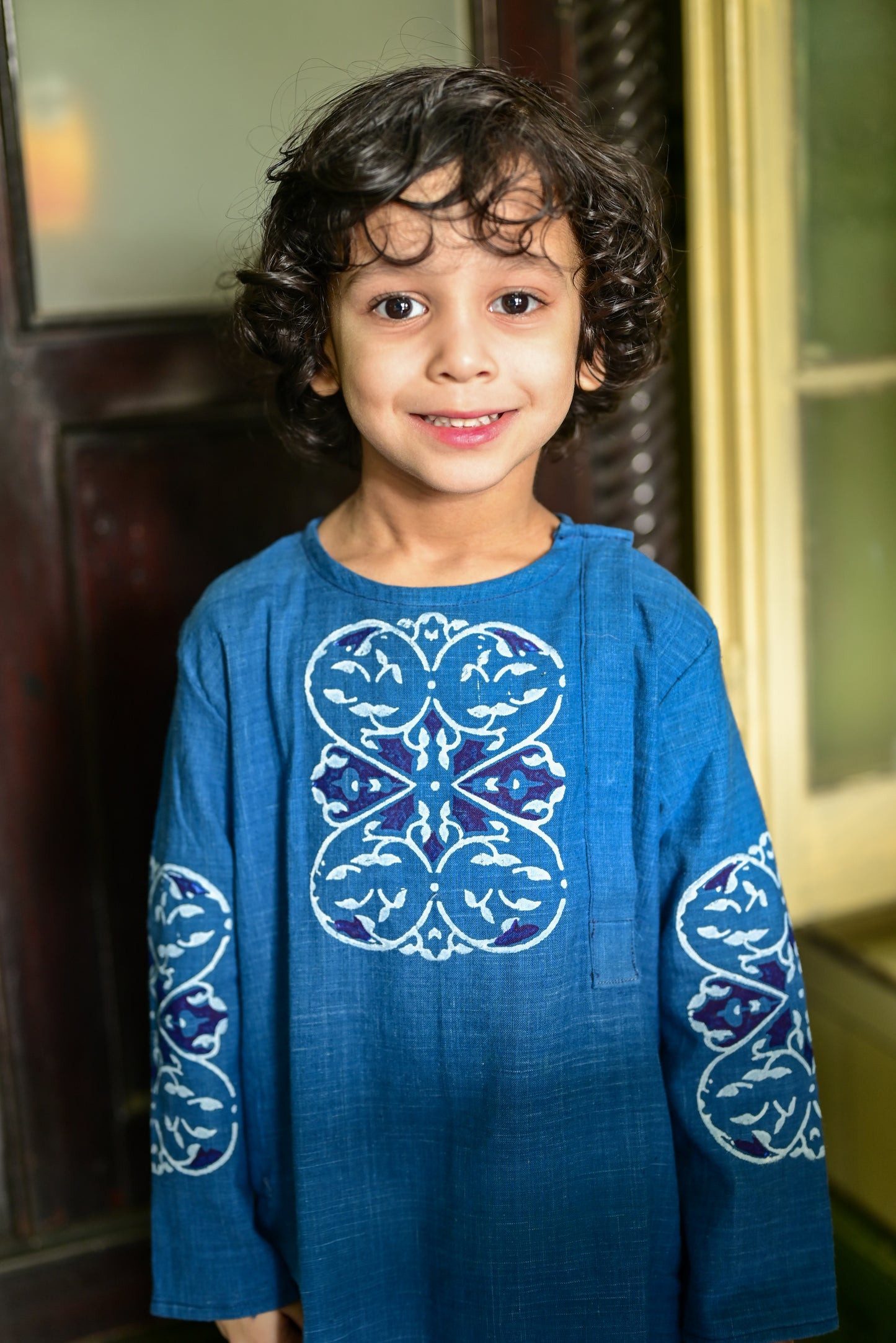 INDIGO BLUE MEHFUZ  KIDS KURTA- DHUTI SET