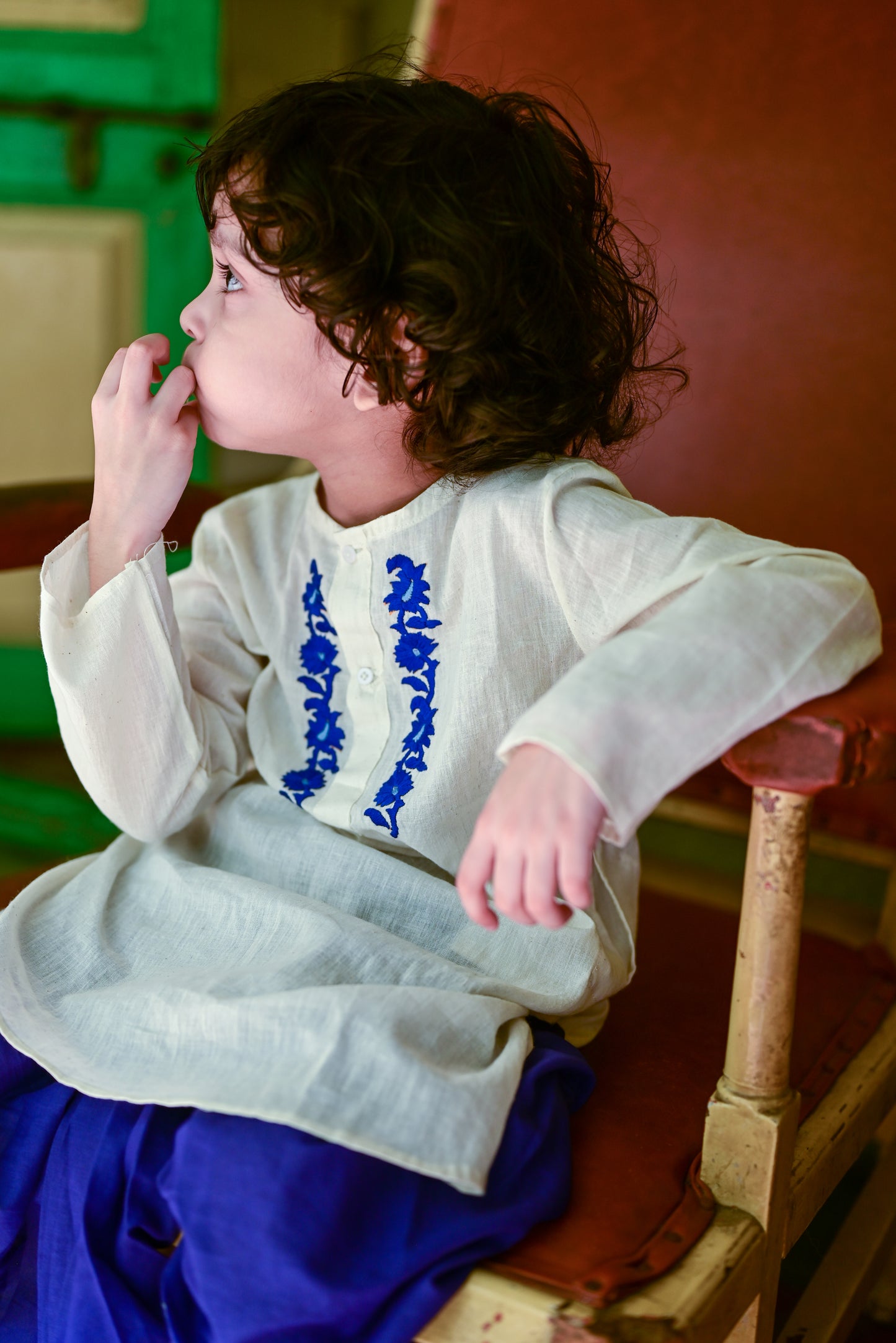 SABEKI EMBROIDERED KIDS KURTA- BLUE DHUTI SET