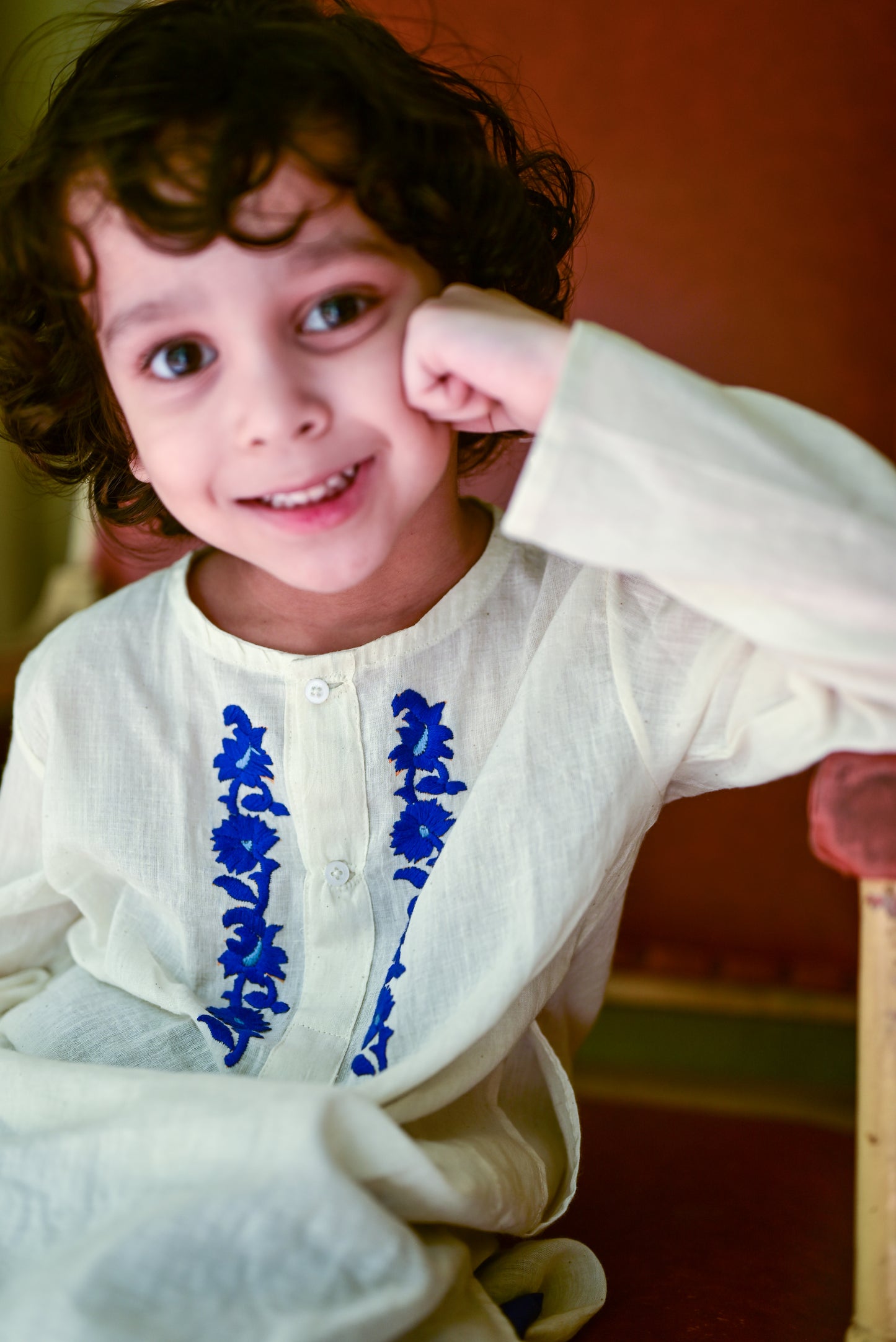 SABEKI EMBROIDERED KIDS KURTA- BLUE DHUTI SET