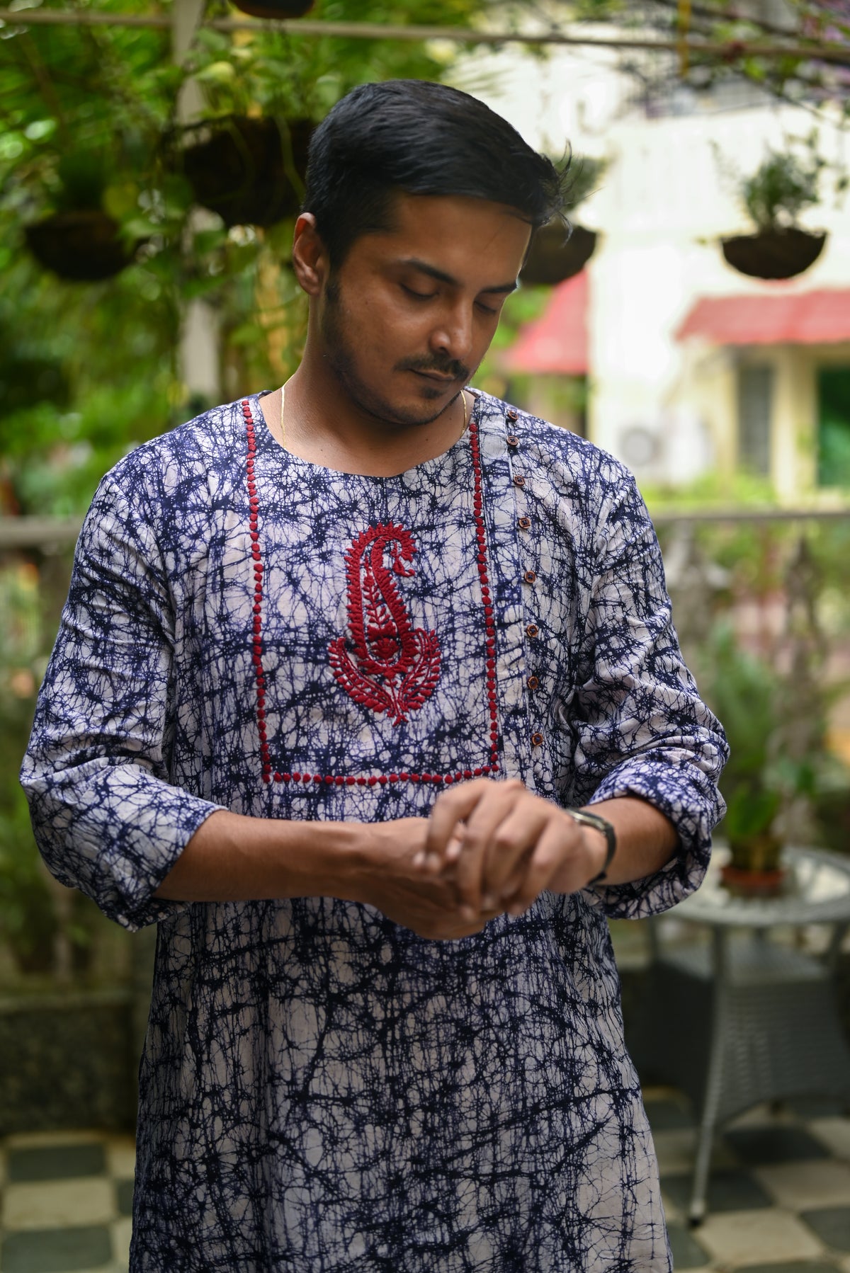 BLUE BATIK EMBROIDERED COTTON KURTA
