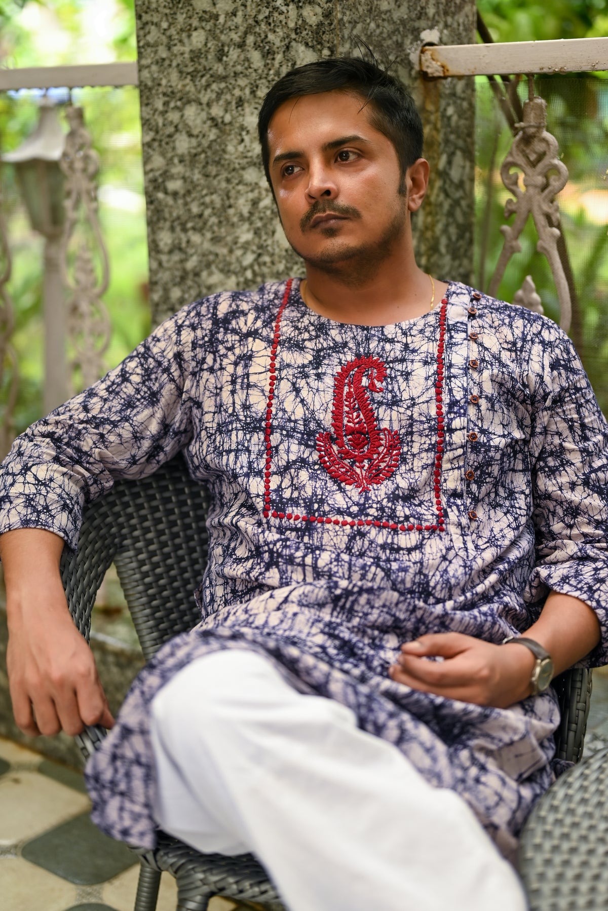 BLUE BATIK EMBROIDERED COTTON KURTA