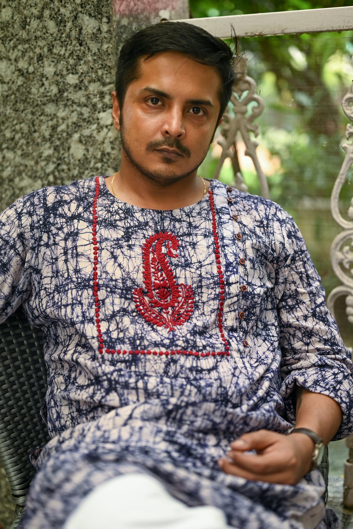 BLUE BATIK EMBROIDERED COTTON KURTA