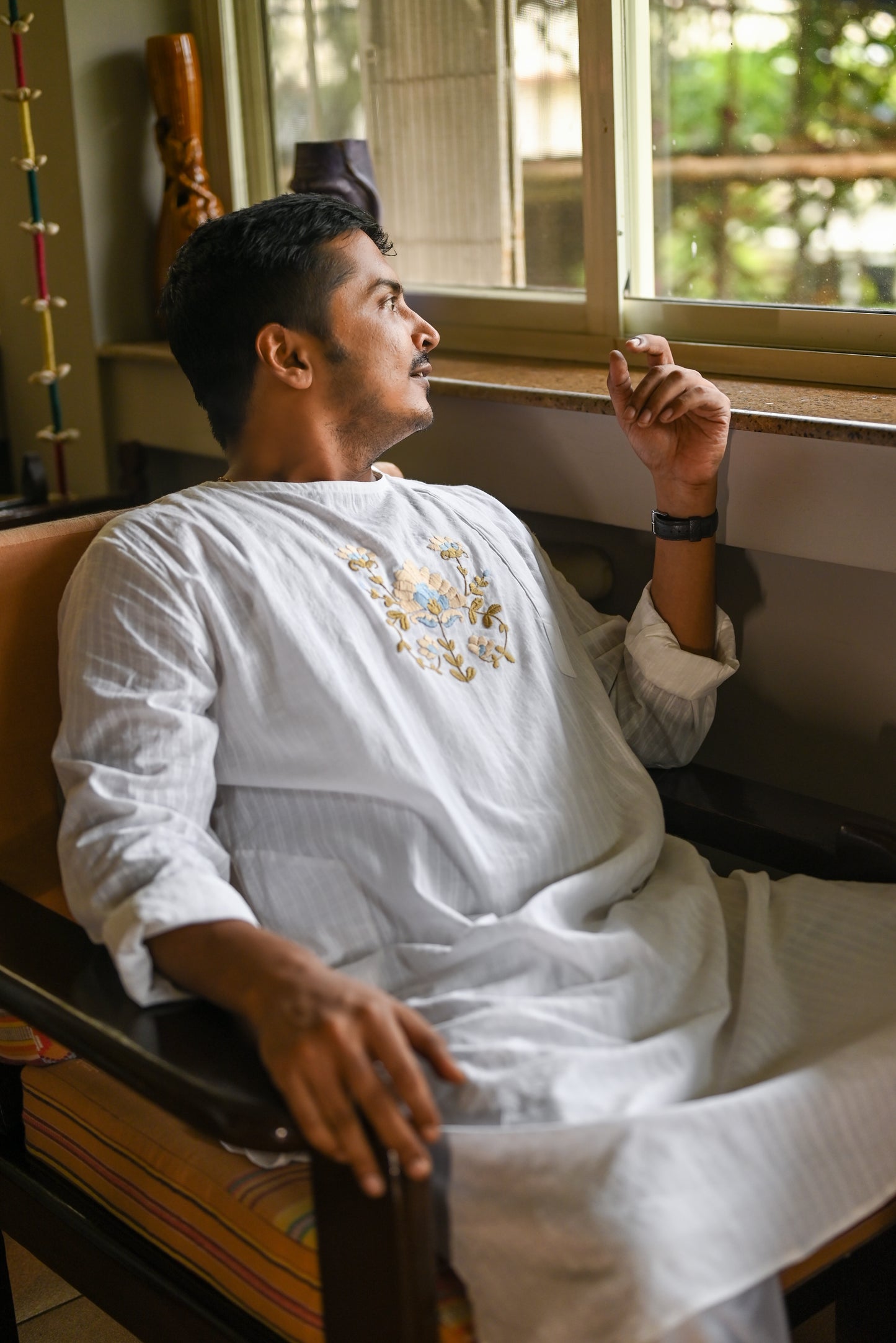 KASHMIRI GUL EMBROIDERED PURE WHITE COTTON KURTA