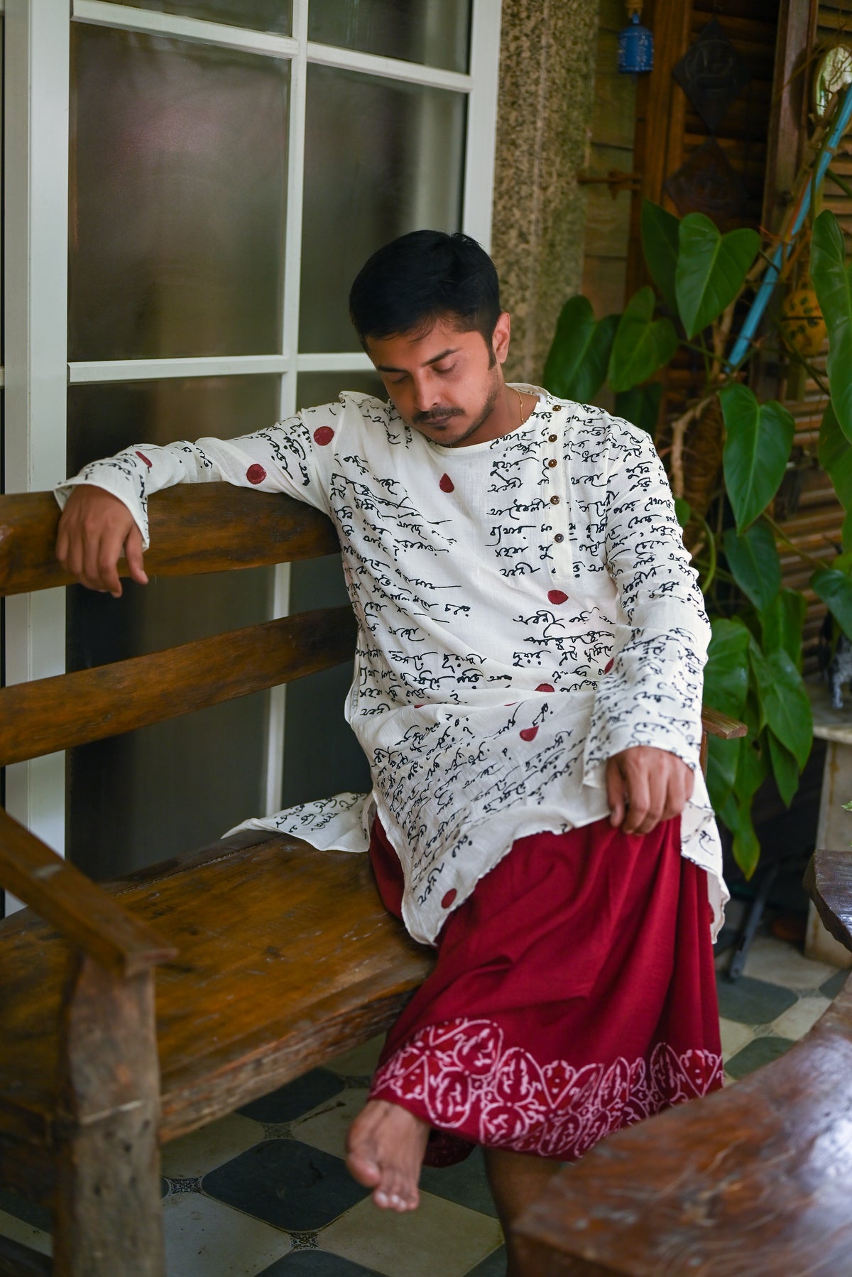 MAROON MEHFUZ HAND BLOCK PRINTED DHUTI
