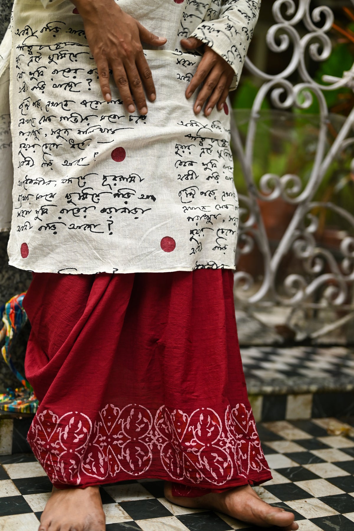 MAROON MEHFUZ HAND BLOCK PRINTED DHUTI