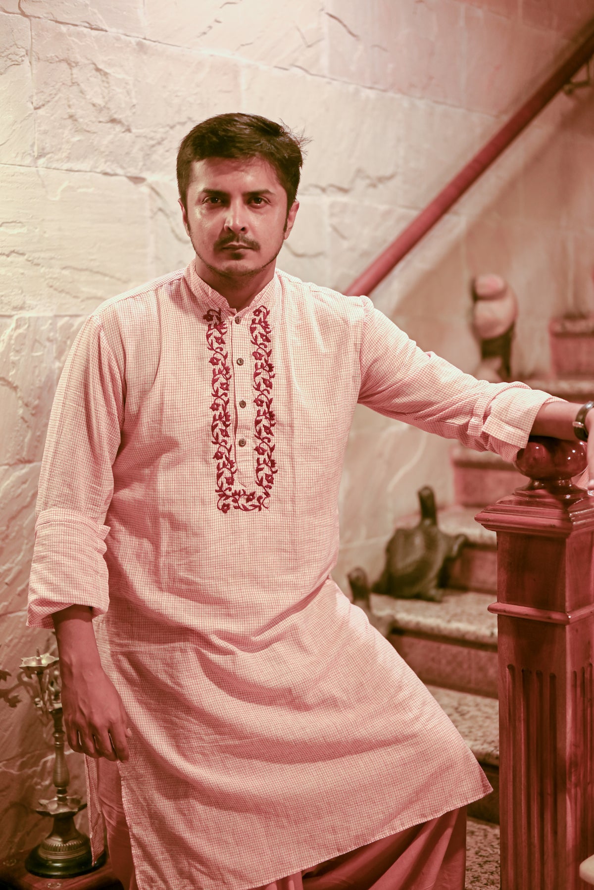 VINTAGE EMBROIDERED BEIGE HANDLOOM COTTON KURTA