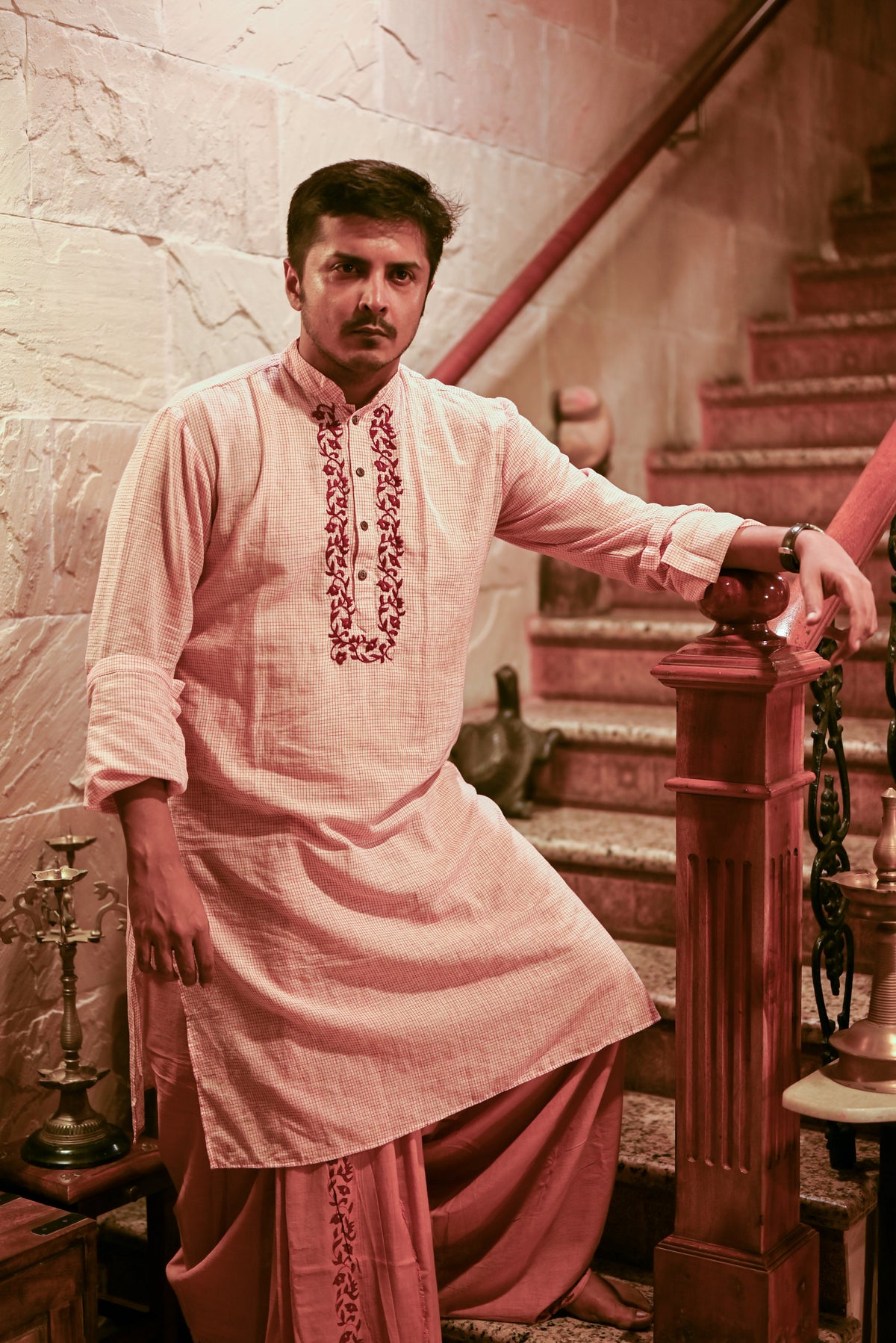 VINTAGE EMBROIDERED BEIGE HANDLOOM COTTON KURTA