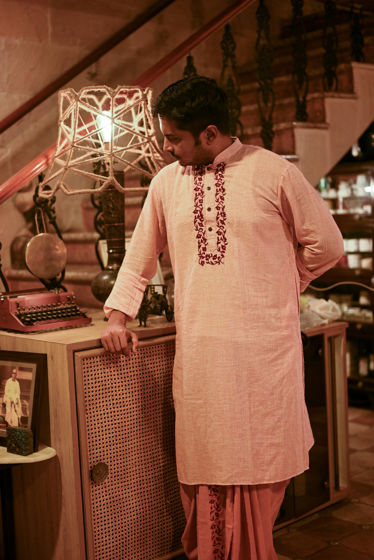 VINTAGE EMBROIDERED BEIGE HANDLOOM COTTON KURTA