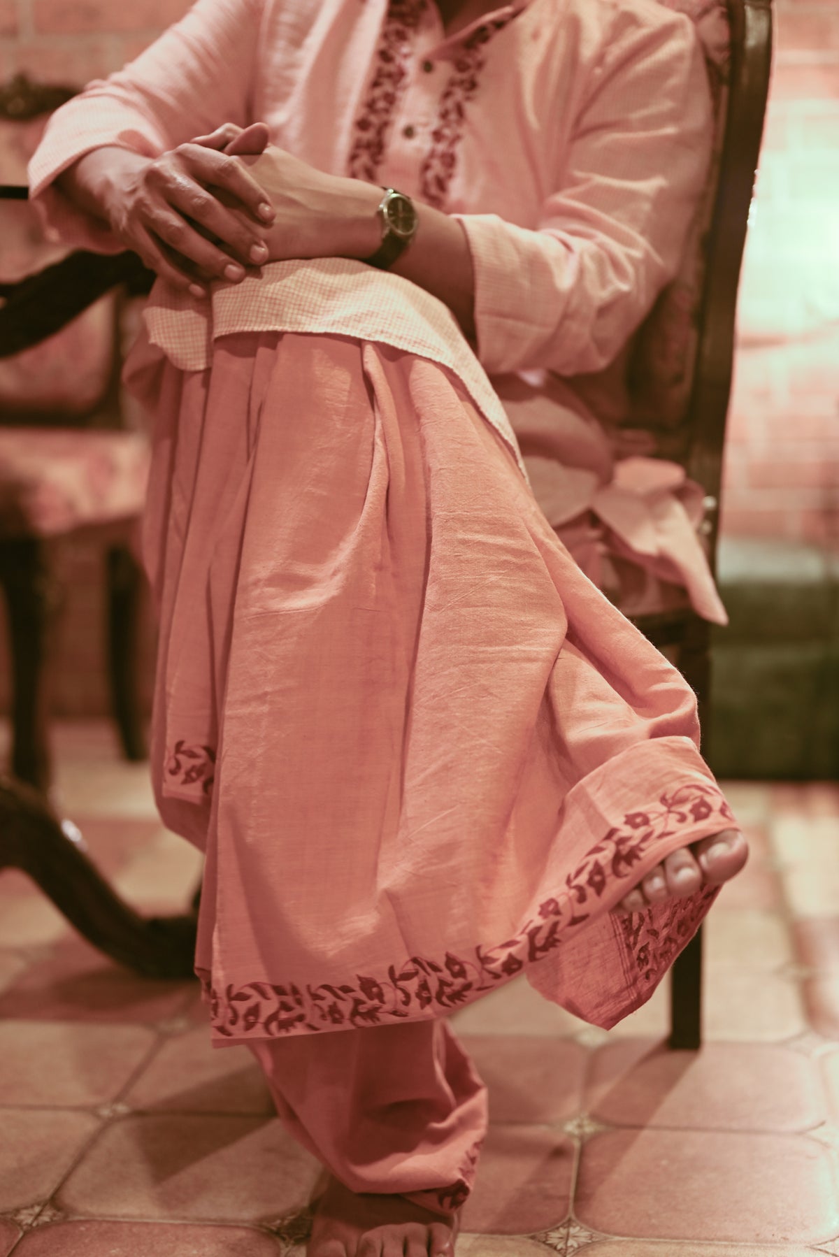 VINTAGE BEIGE HAND BLOCK PRINTED DHUTI
