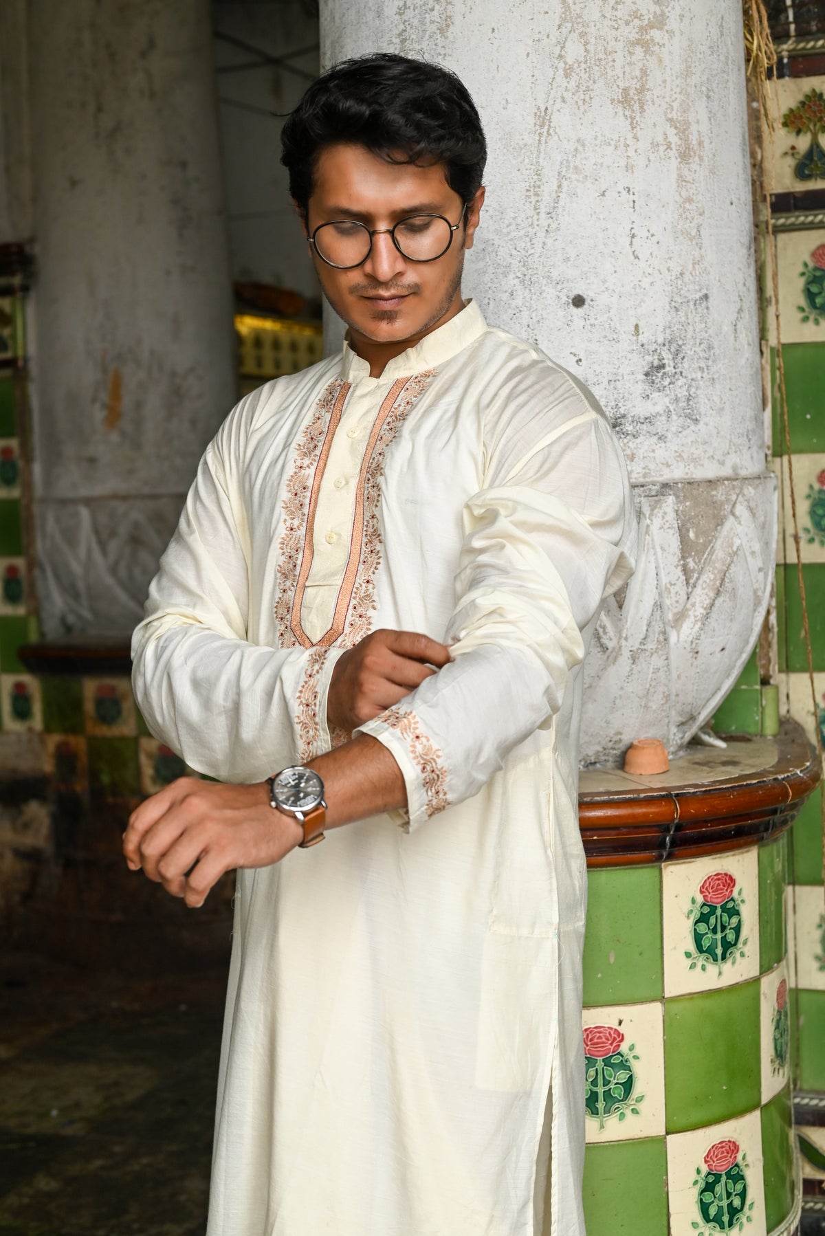OFF-WHITE BELWARI EMBROIDERED HANDLOOM COTTON KURTA