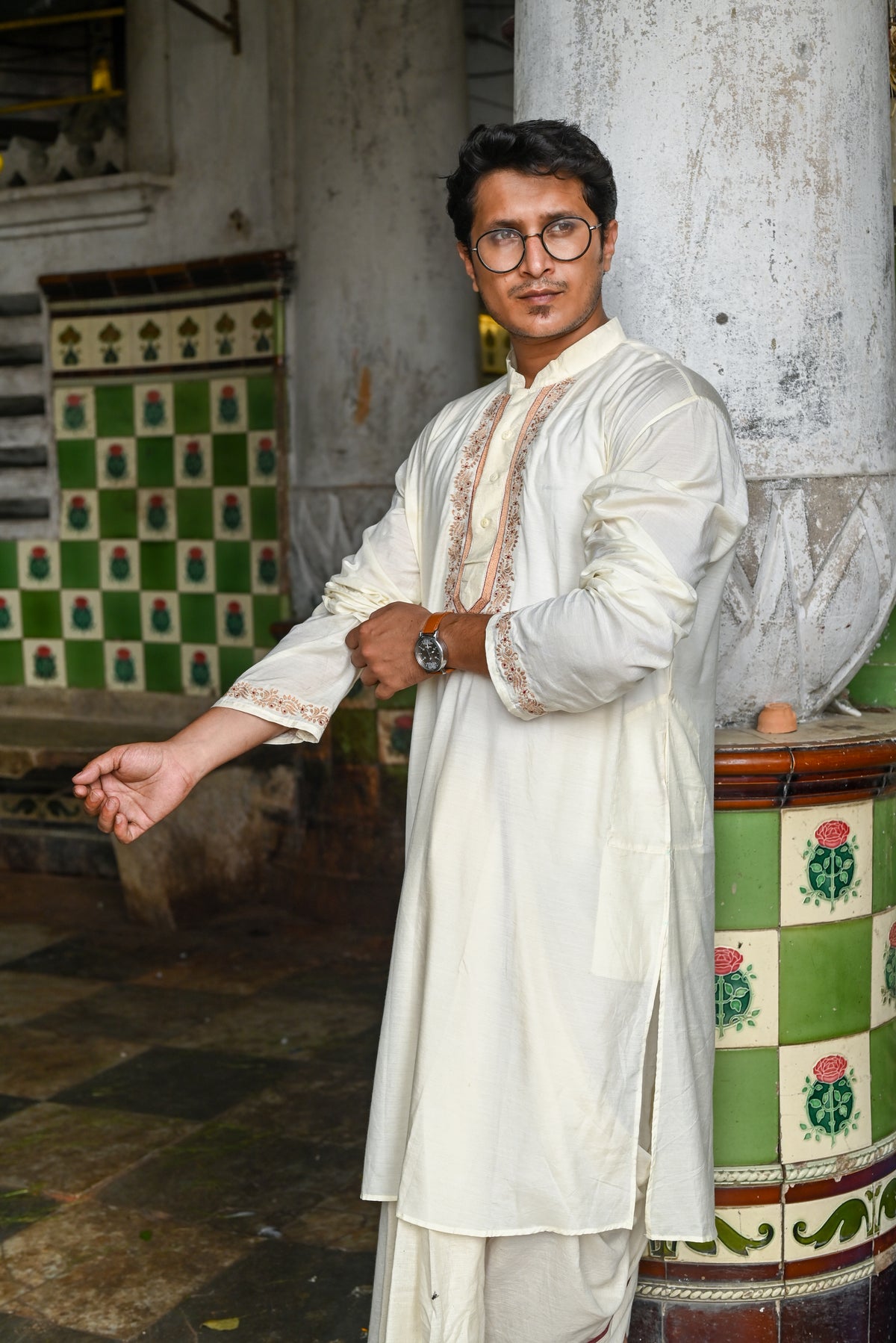 OFF-WHITE BELWARI EMBROIDERED HANDLOOM COTTON KURTA
