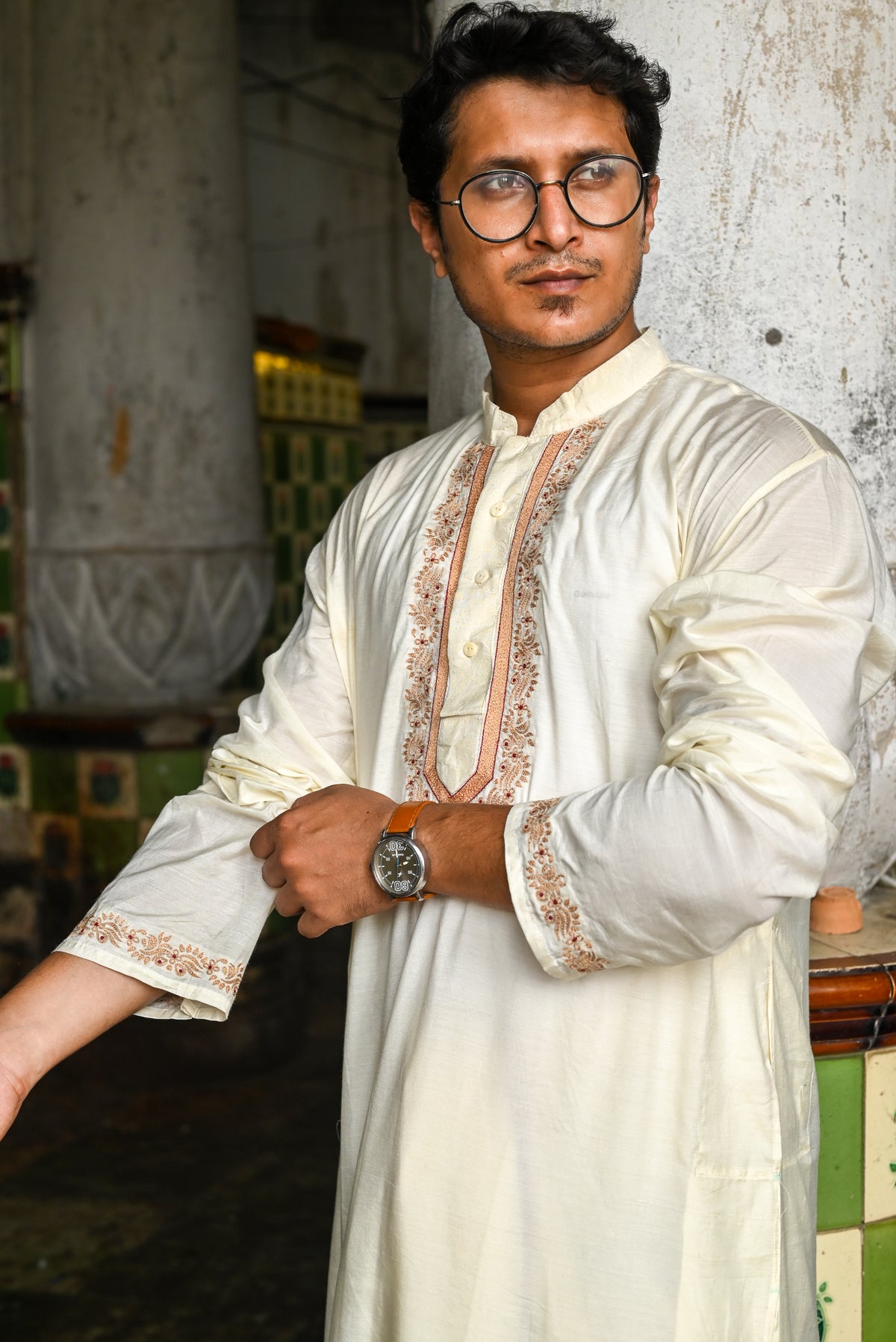 OFF-WHITE BELWARI EMBROIDERED HANDLOOM COTTON KURTA