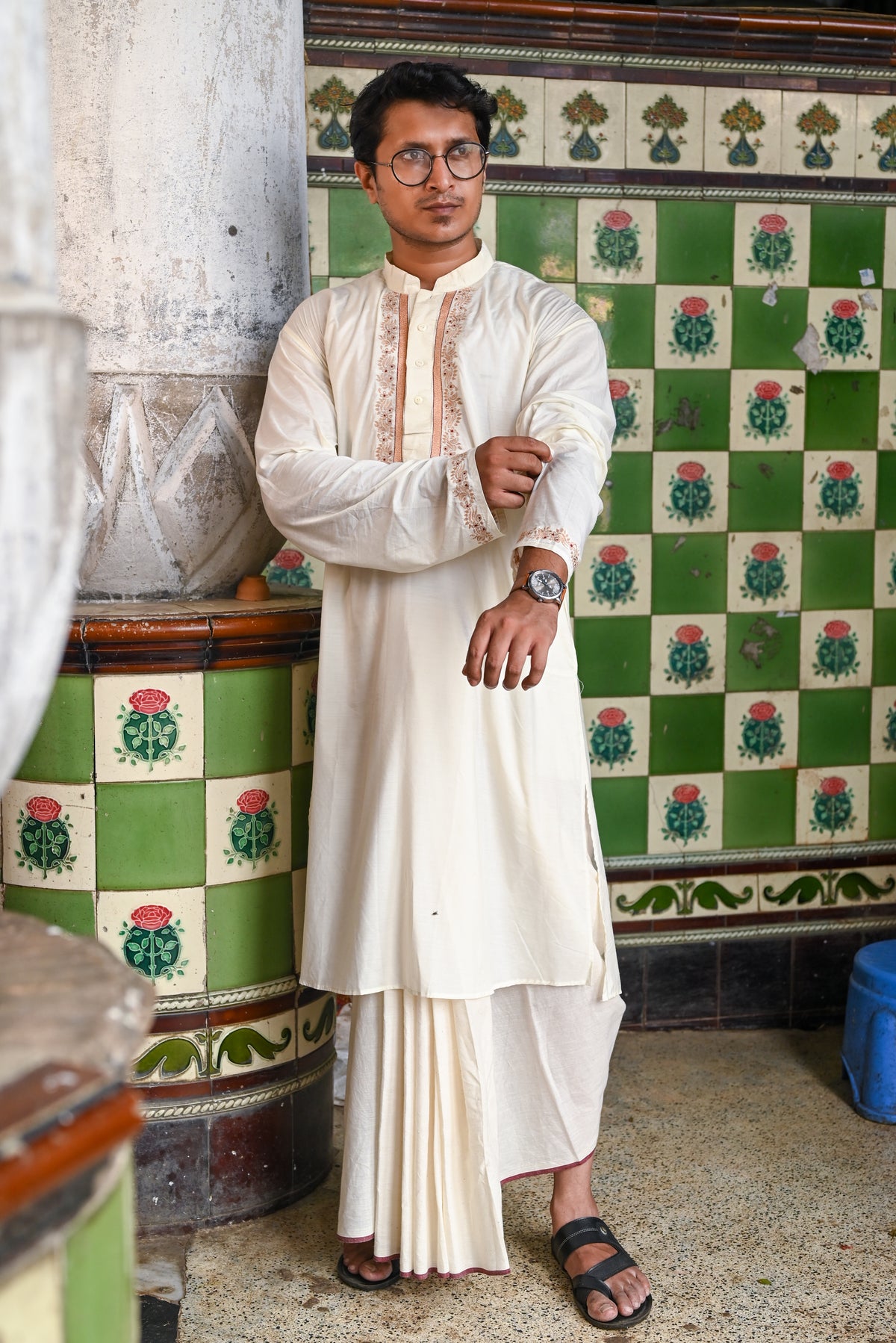 OFF-WHITE BELWARI EMBROIDERED HANDLOOM COTTON KURTA