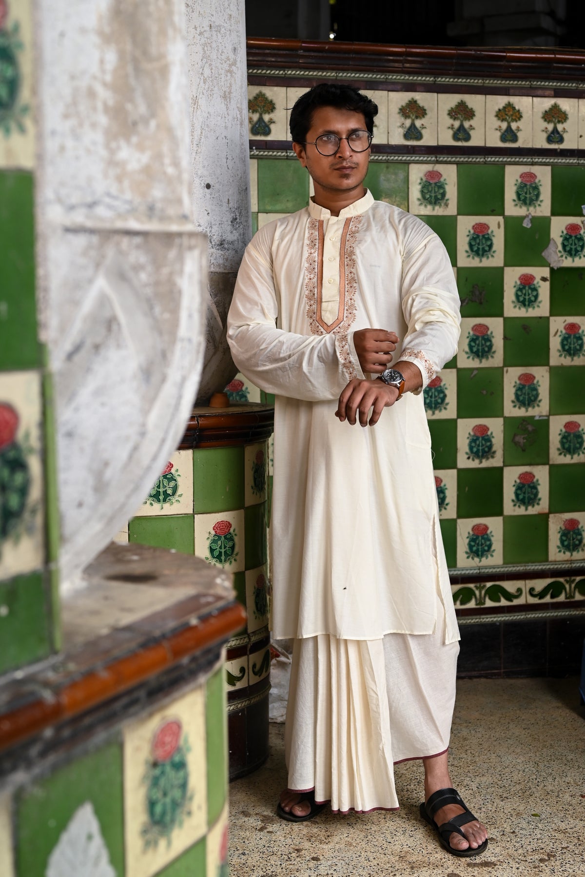 OFF-WHITE BELWARI EMBROIDERED HANDLOOM COTTON KURTA