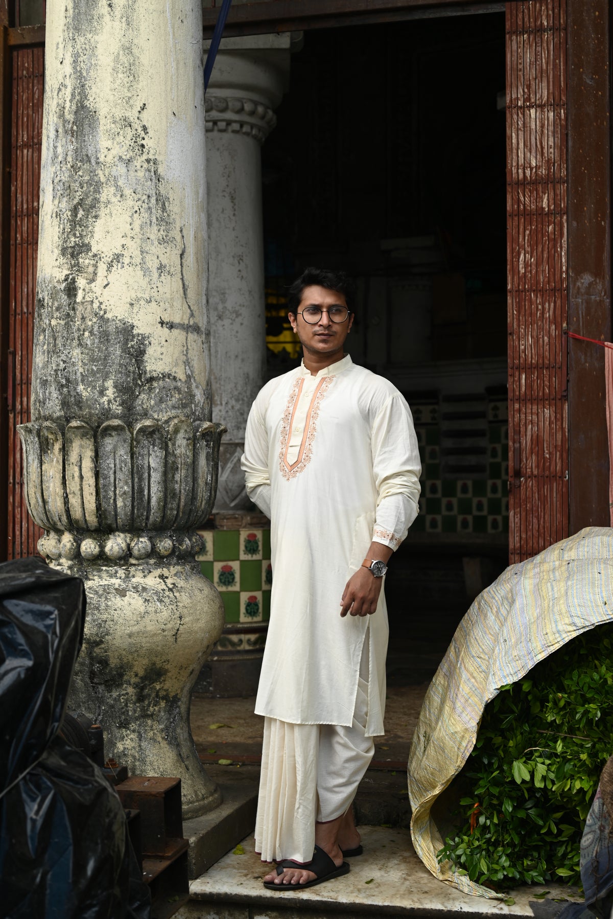 OFF-WHITE BELWARI EMBROIDERED HANDLOOM COTTON KURTA