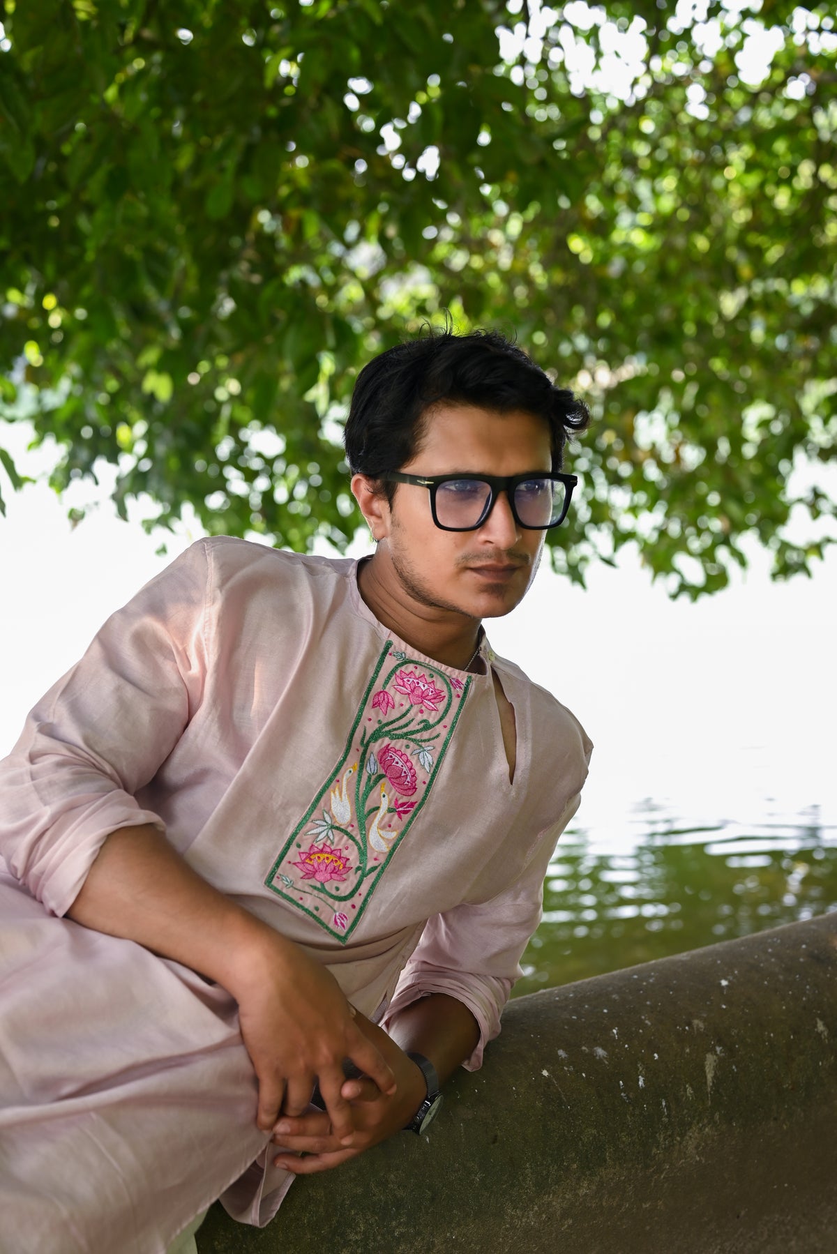 AJANTA MURAL EMBROIDERED PINK CHANDERI KURTA