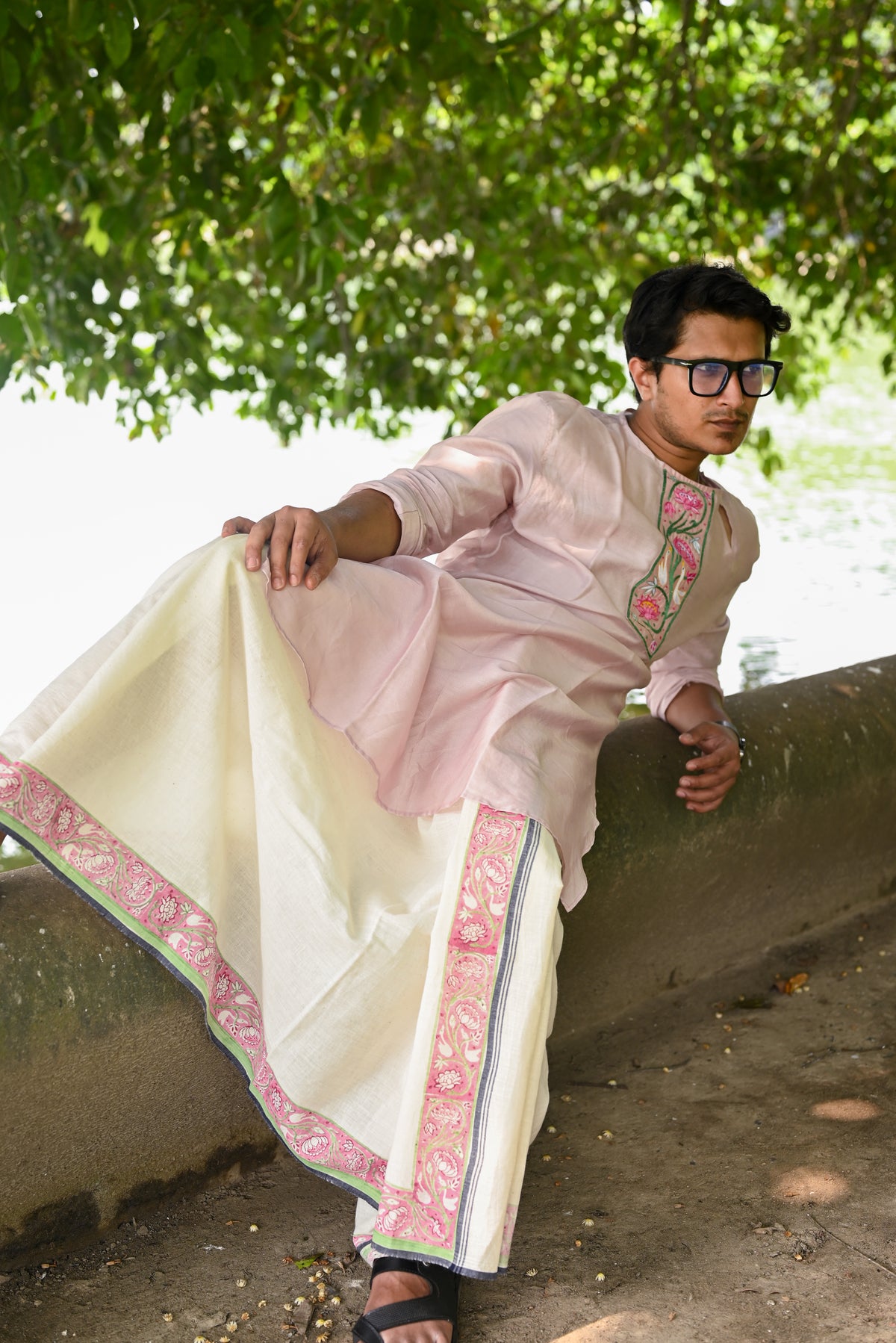AJANTA LOTUS-WATERLILY HAND BLOCK PRINTED DHUTI