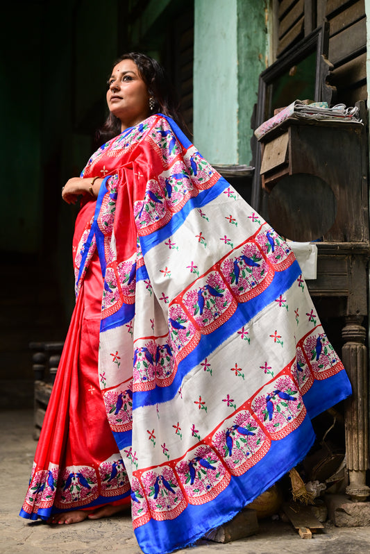 RONGON O ROBIN BLUE PURE SILK SAREE