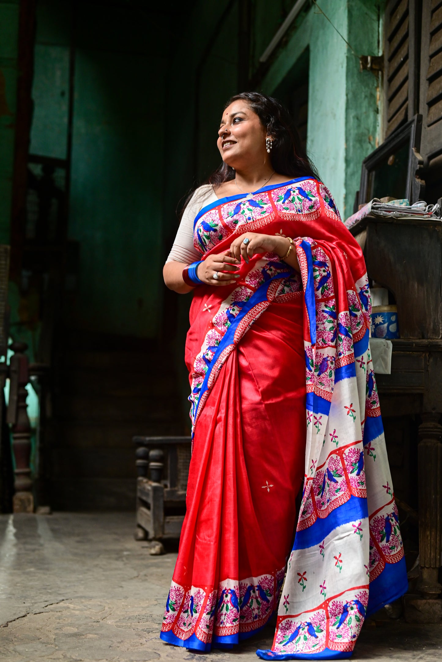 RONGON O ROBIN BLUE PURE SILK SAREE