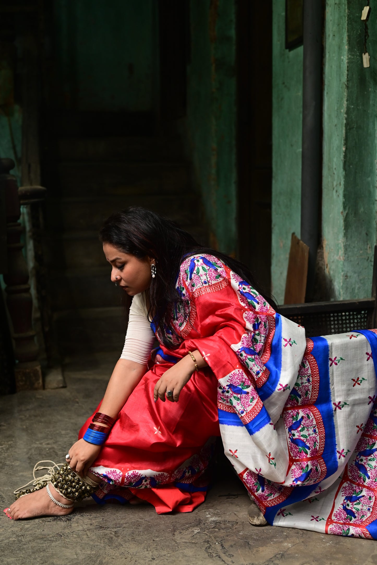 RONGON O ROBIN BLUE PURE SILK SAREE