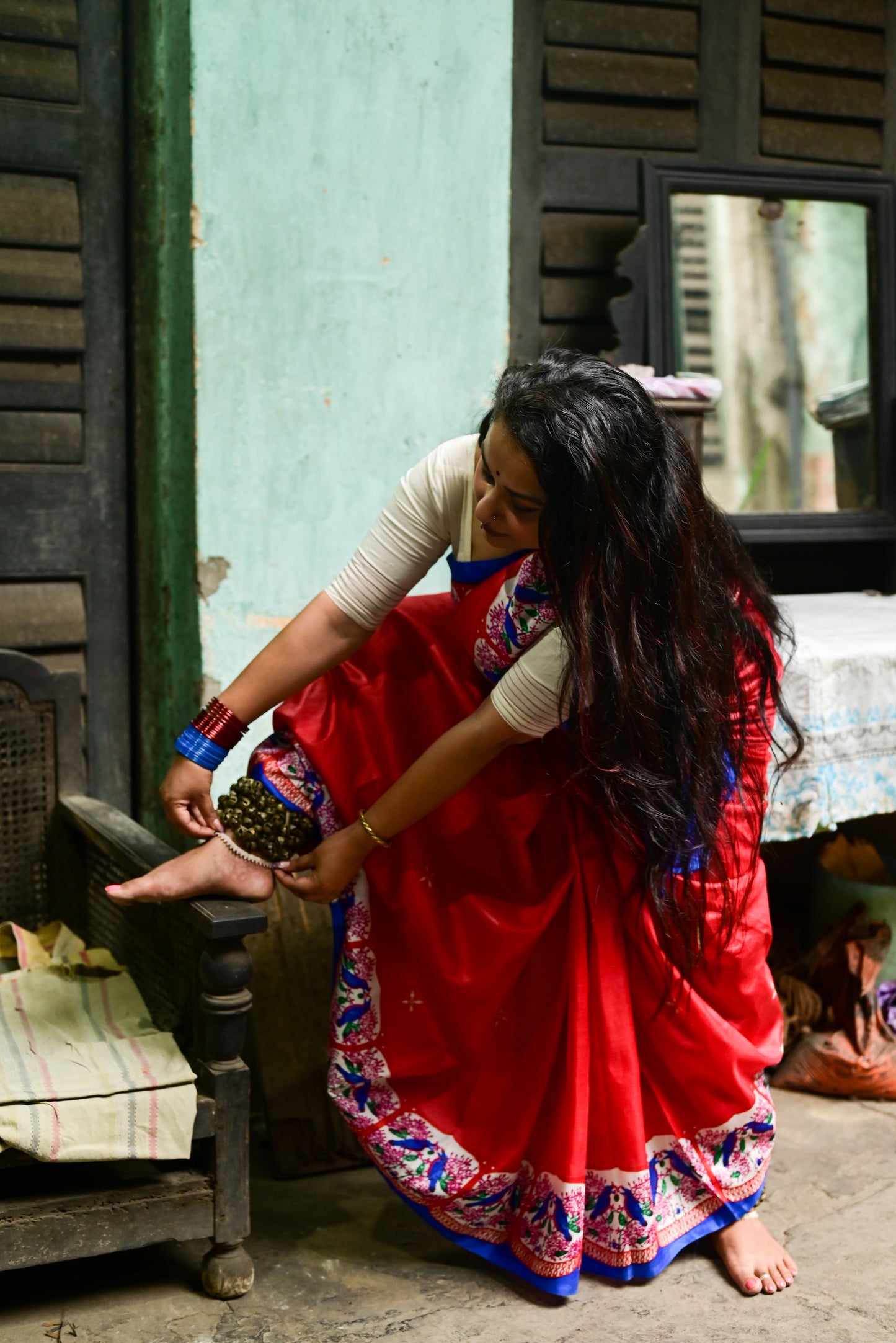 RONGON O ROBIN BLUE PURE SILK SAREE