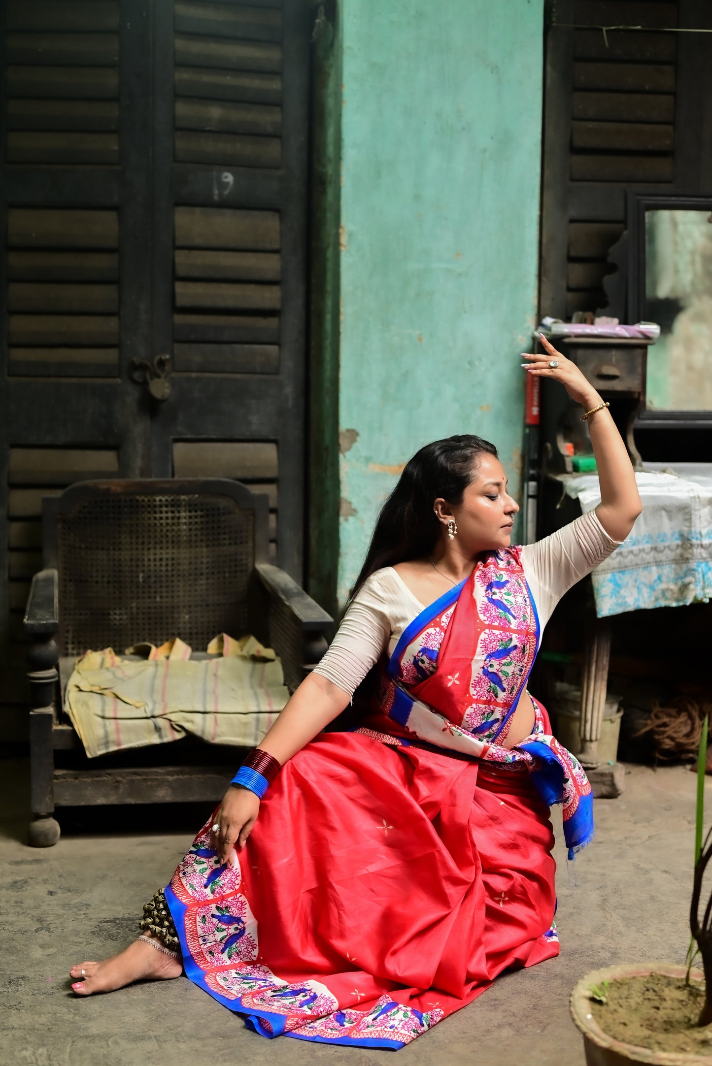 RONGON O ROBIN BLUE PURE SILK SAREE