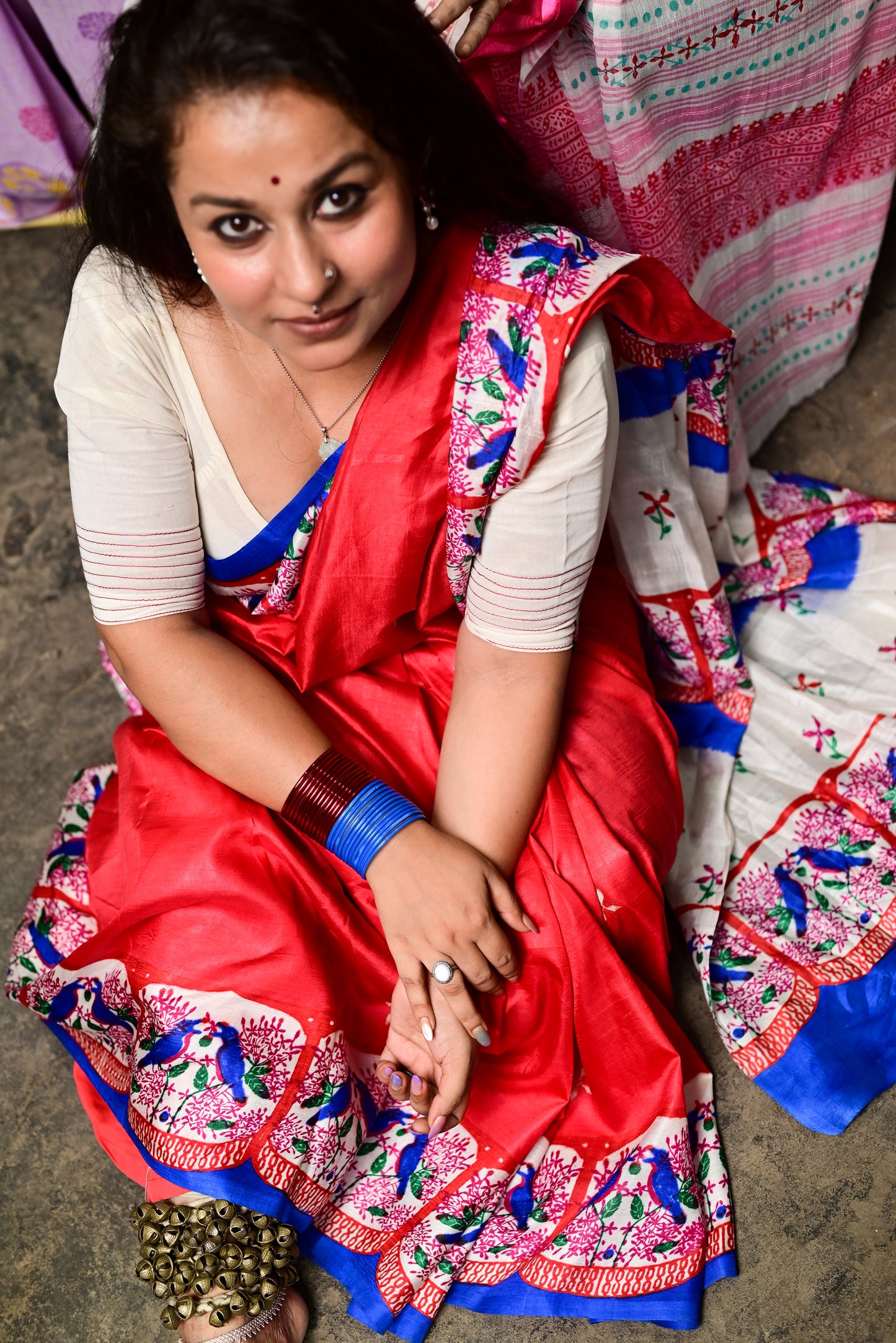 RONGON O ROBIN BLUE PURE SILK SAREE
