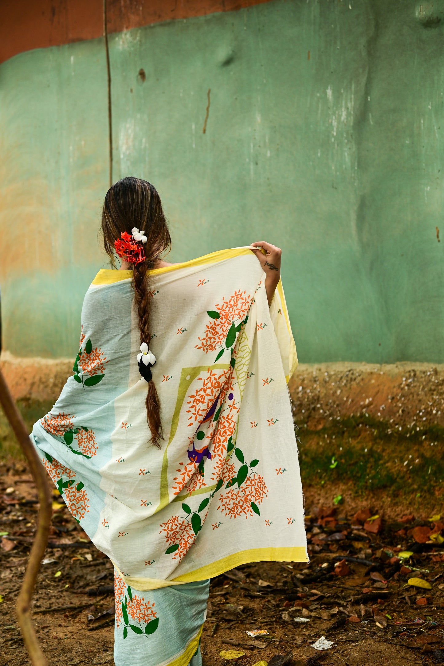 RONGON O ROBIN BLUE - HANDLOOM COTTON SAREE
