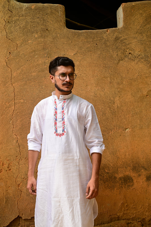 RONGON O ROBIN BLUE EMBROIDERED CHANDERI KURTA