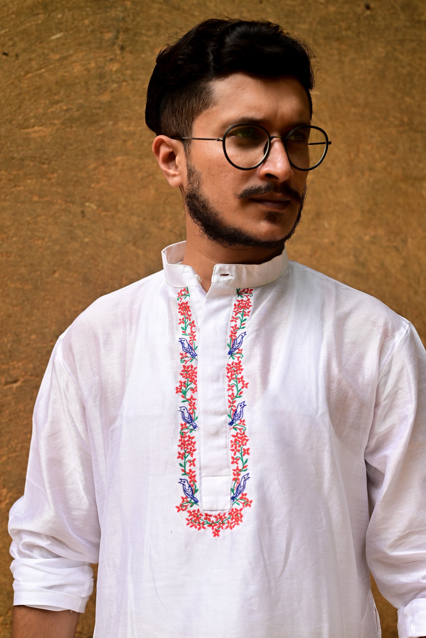 RONGON O ROBIN BLUE EMBROIDERED CHANDERI KURTA