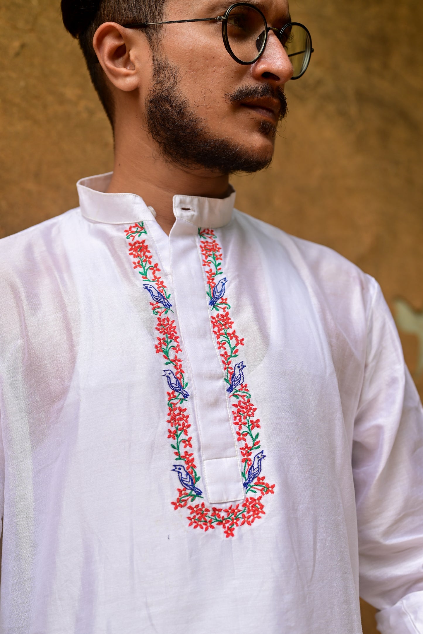 RONGON O ROBIN BLUE EMBROIDERED CHANDERI KURTA