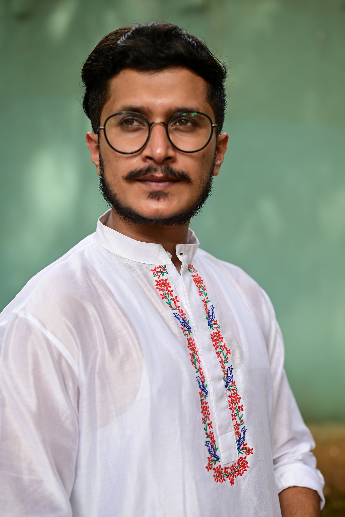 RONGON O ROBIN BLUE EMBROIDERED CHANDERI KURTA