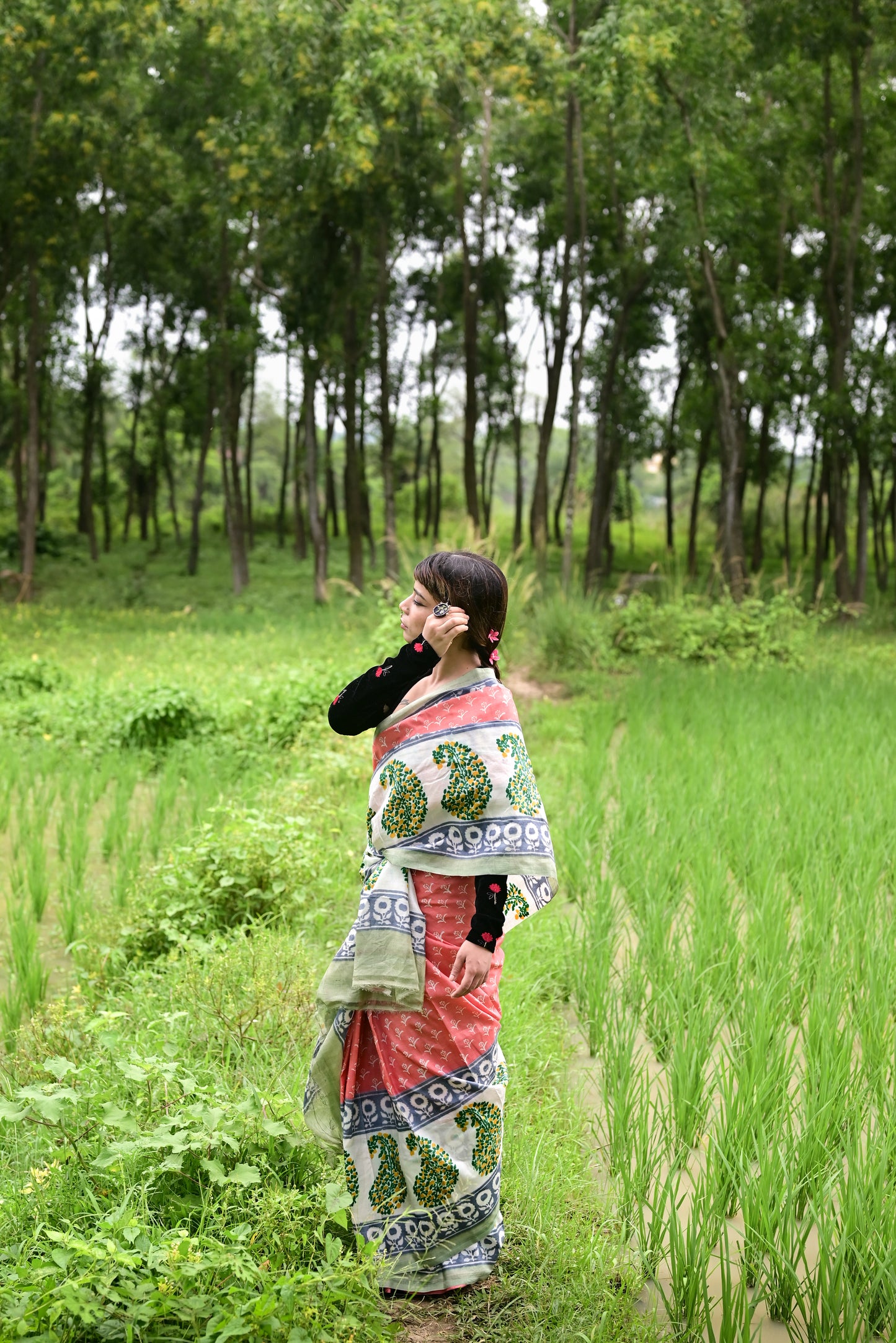 AMRAPALI HAND BLOCK PRINTED PURE SILK SAREE