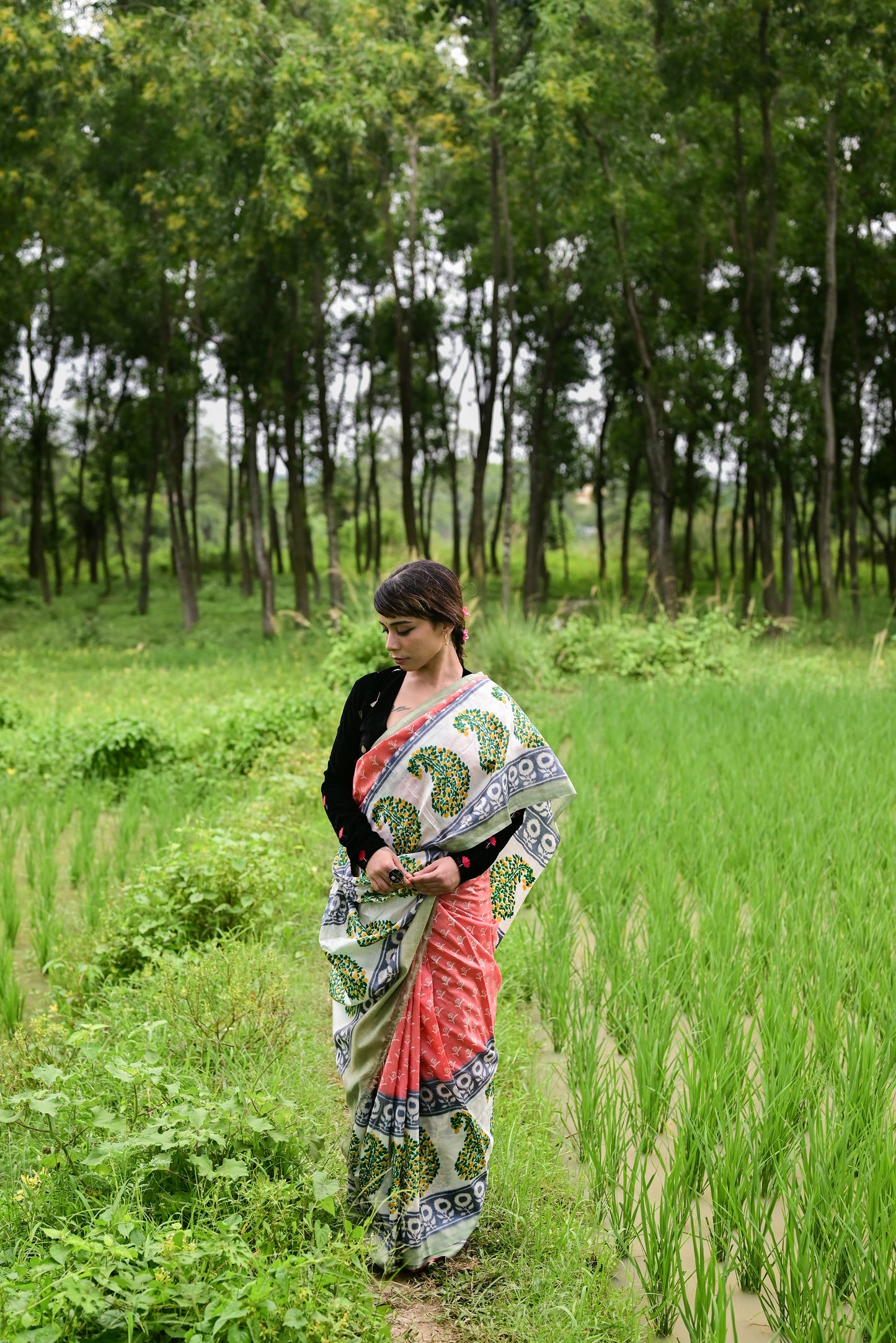 AMRAPALI HAND BLOCK PRINTED PURE SILK SAREE