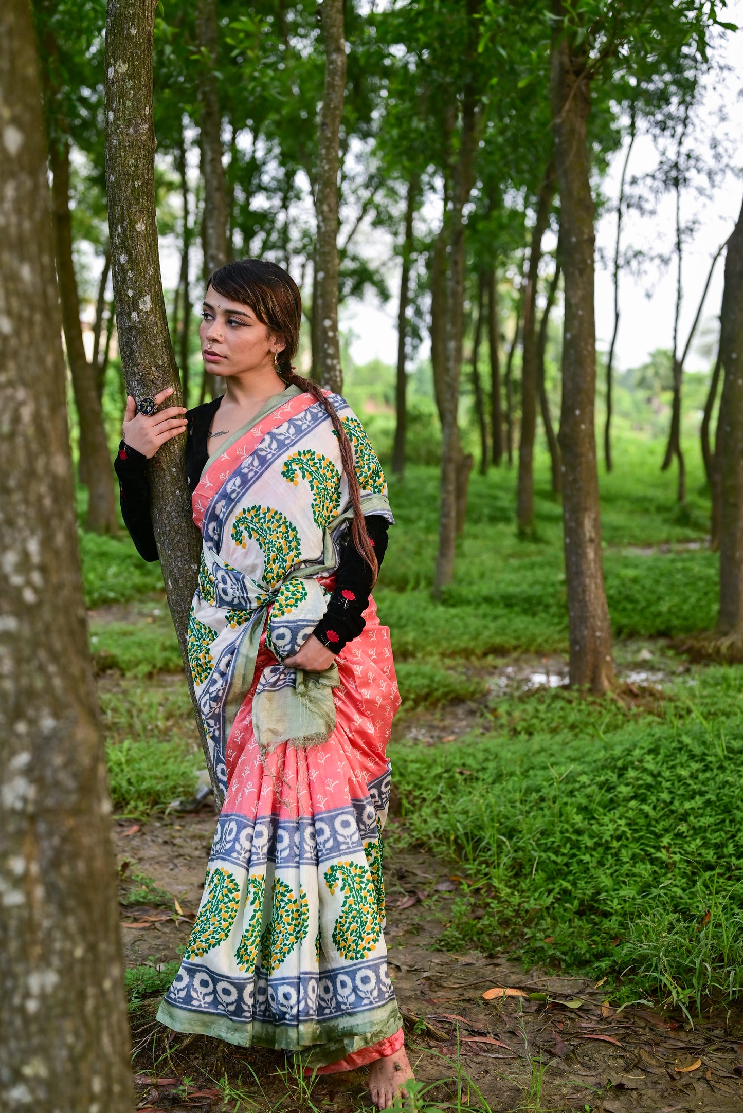 AMRAPALI HAND BLOCK PRINTED PURE SILK SAREE