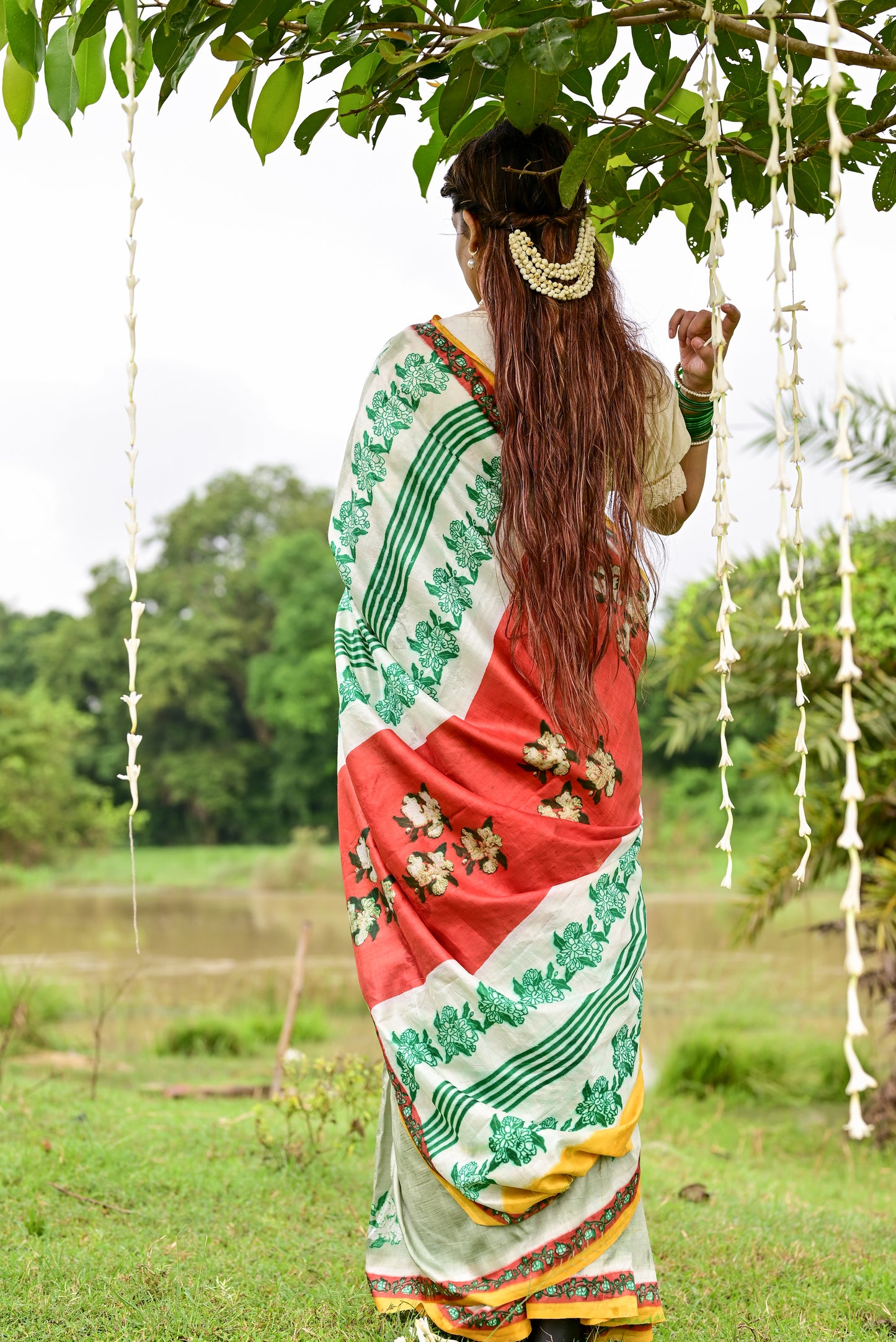 MOGRA HAND BLOCK PRINTED PURE SILK SAREE